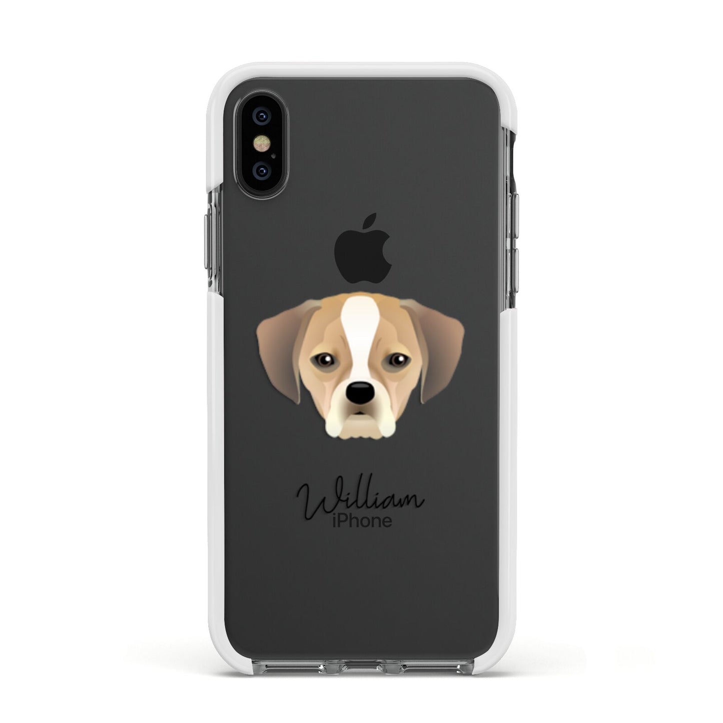 Puggle Personalised Apple iPhone Xs Impact Case White Edge on Black Phone