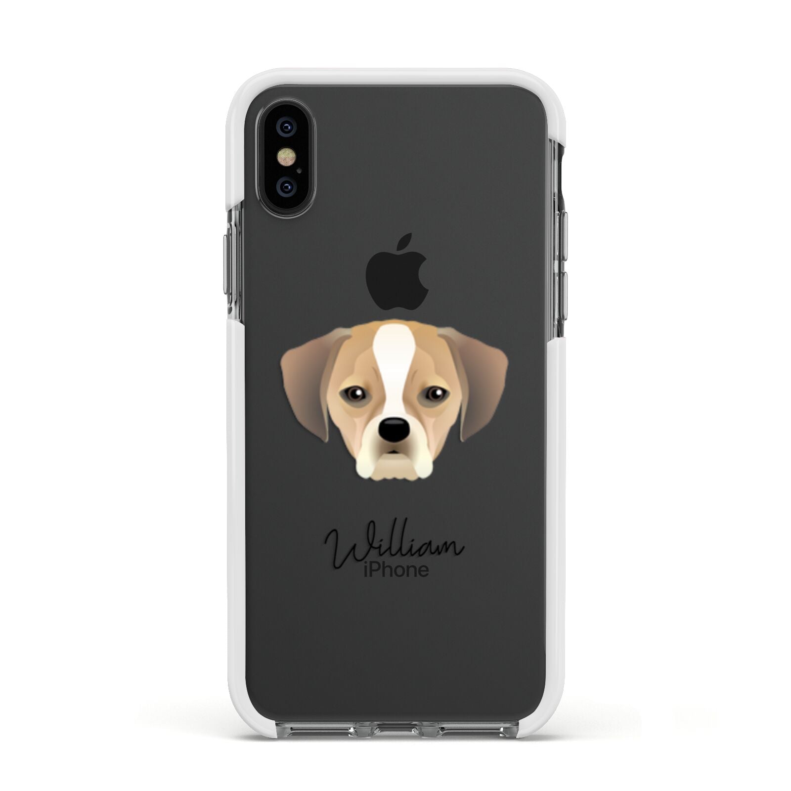 Puggle Personalised Apple iPhone Xs Impact Case White Edge on Black Phone
