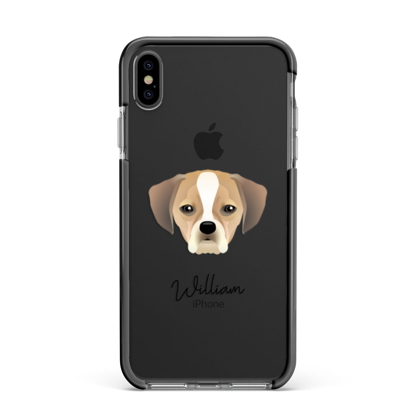 Puggle Personalised Apple iPhone Xs Max Impact Case Black Edge on Black Phone