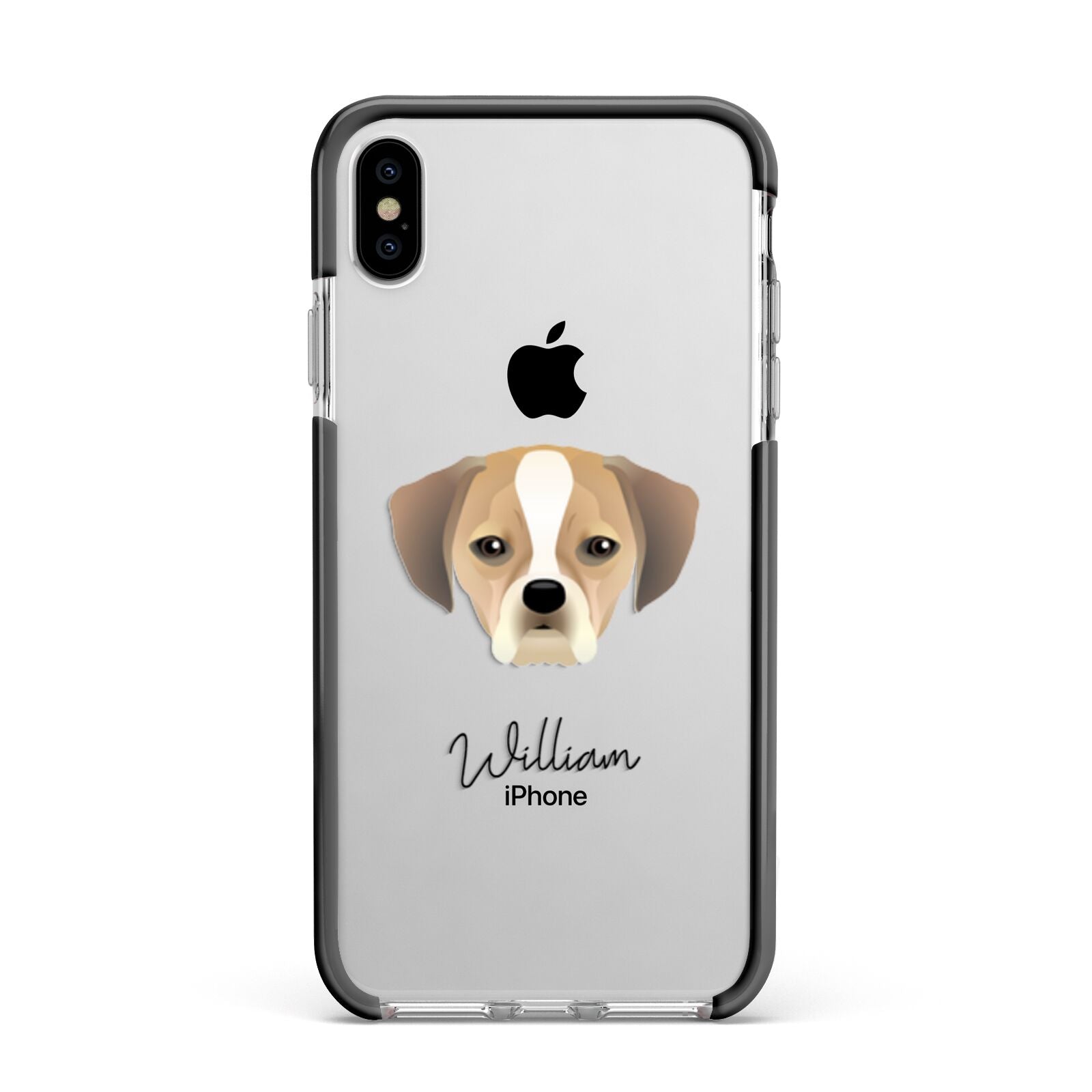 Puggle Personalised Apple iPhone Xs Max Impact Case Black Edge on Silver Phone