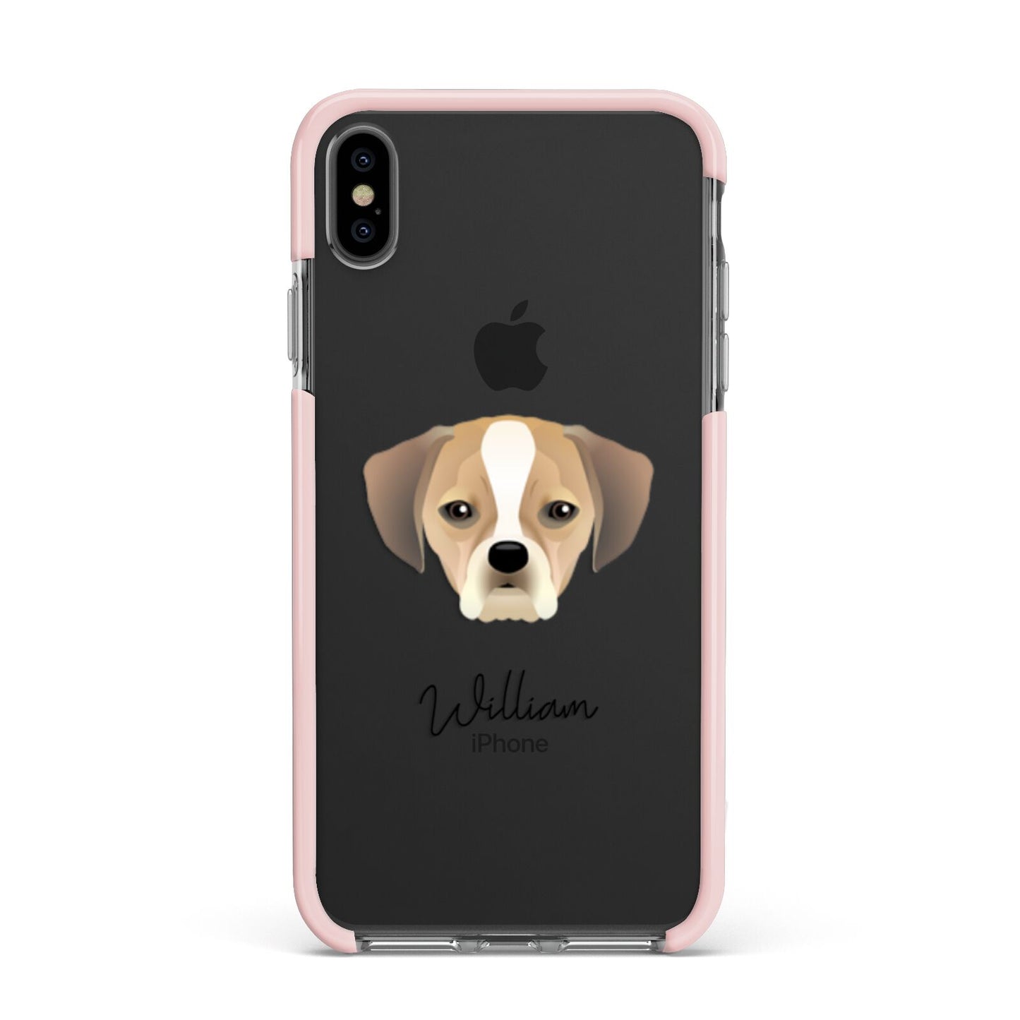 Puggle Personalised Apple iPhone Xs Max Impact Case Pink Edge on Black Phone