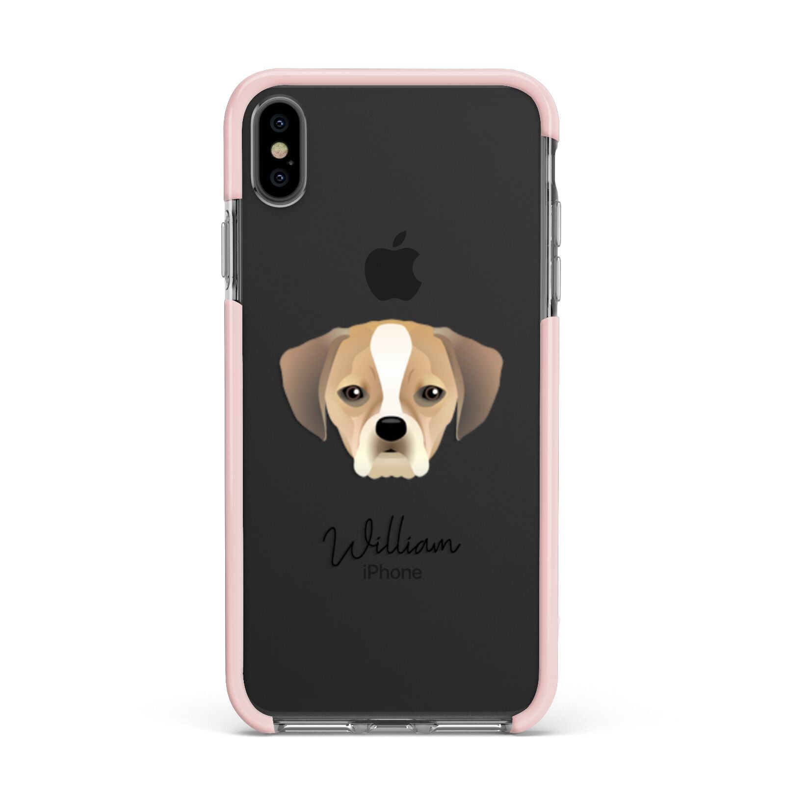 Puggle Personalised Apple iPhone Xs Max Impact Case Pink Edge on Black Phone