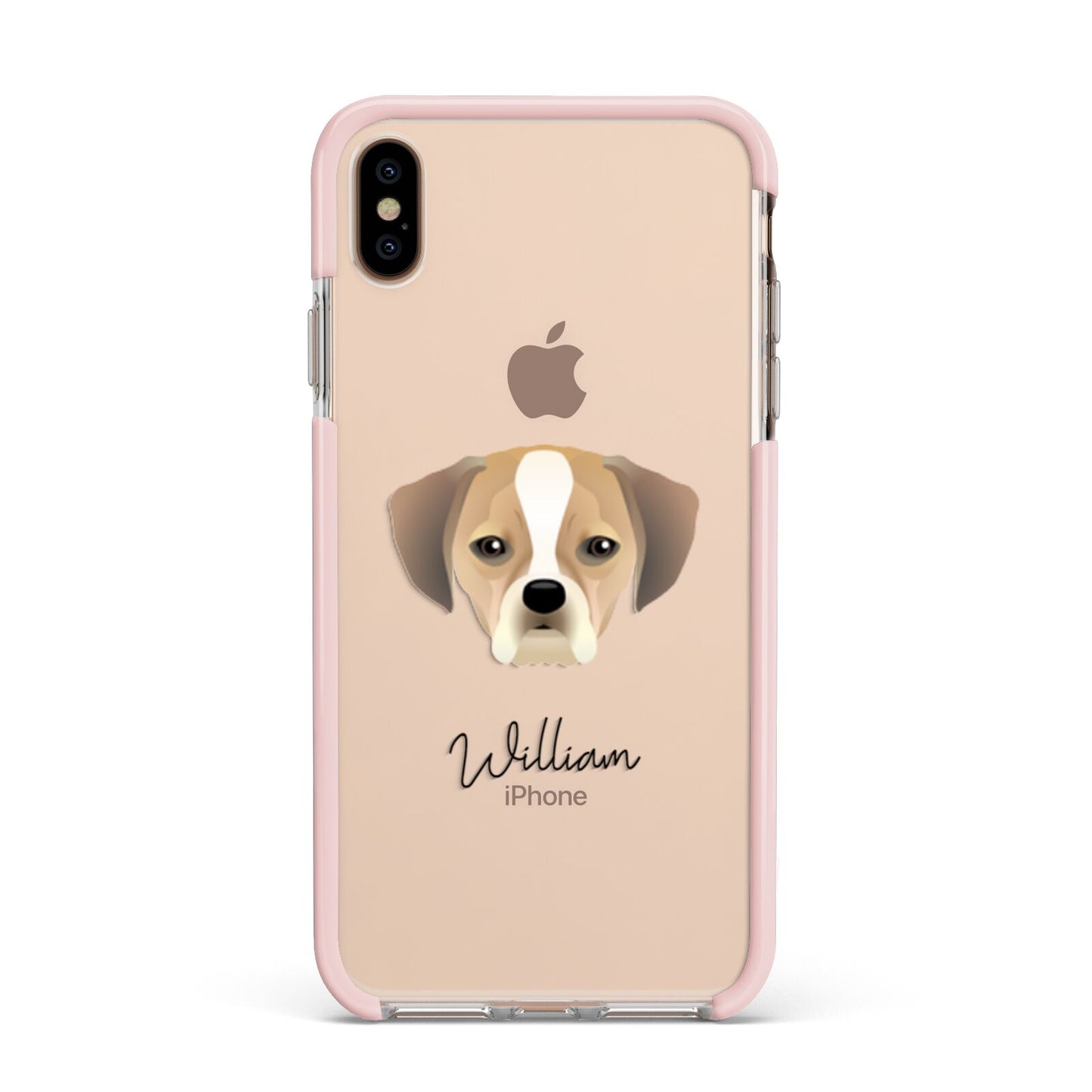 Puggle Personalised Apple iPhone Xs Max Impact Case Pink Edge on Gold Phone