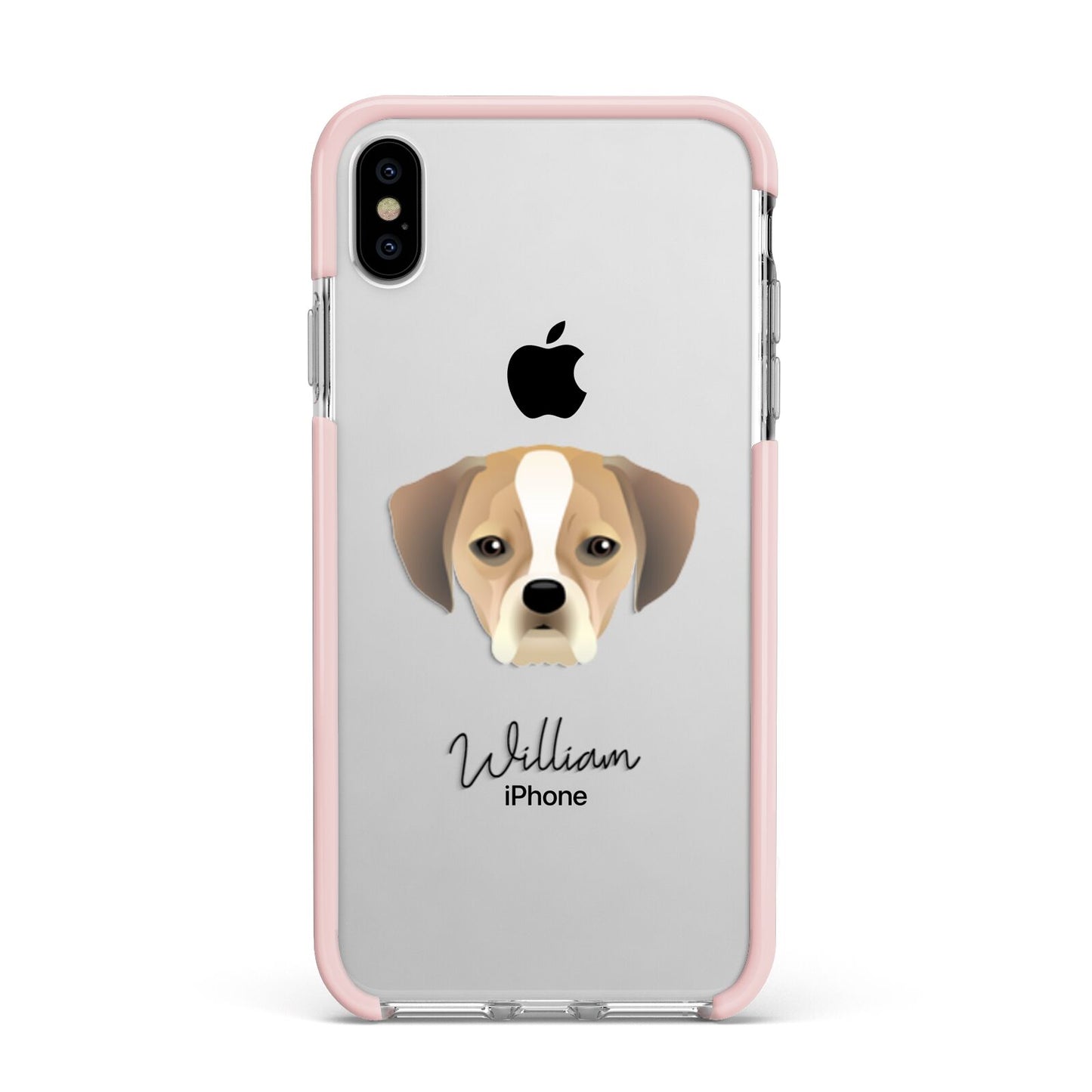 Puggle Personalised Apple iPhone Xs Max Impact Case Pink Edge on Silver Phone
