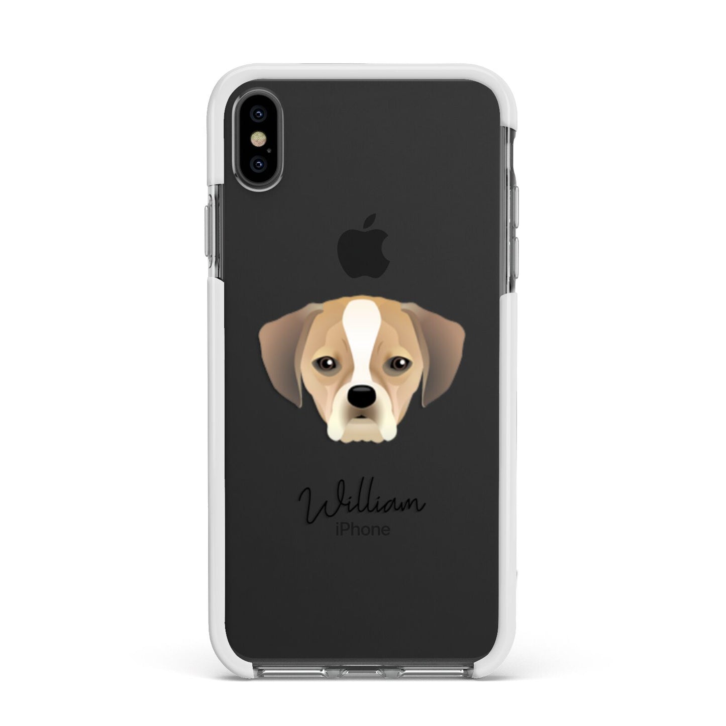 Puggle Personalised Apple iPhone Xs Max Impact Case White Edge on Black Phone