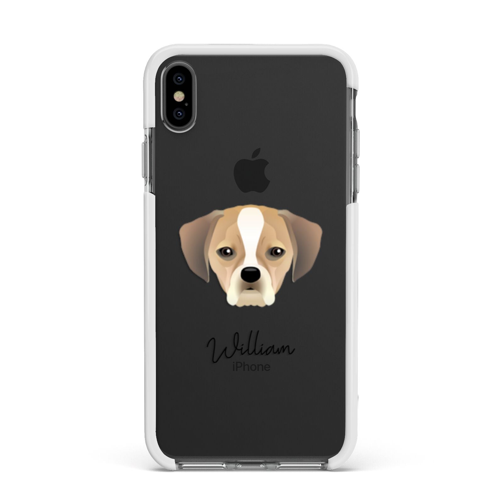 Puggle Personalised Apple iPhone Xs Max Impact Case White Edge on Black Phone
