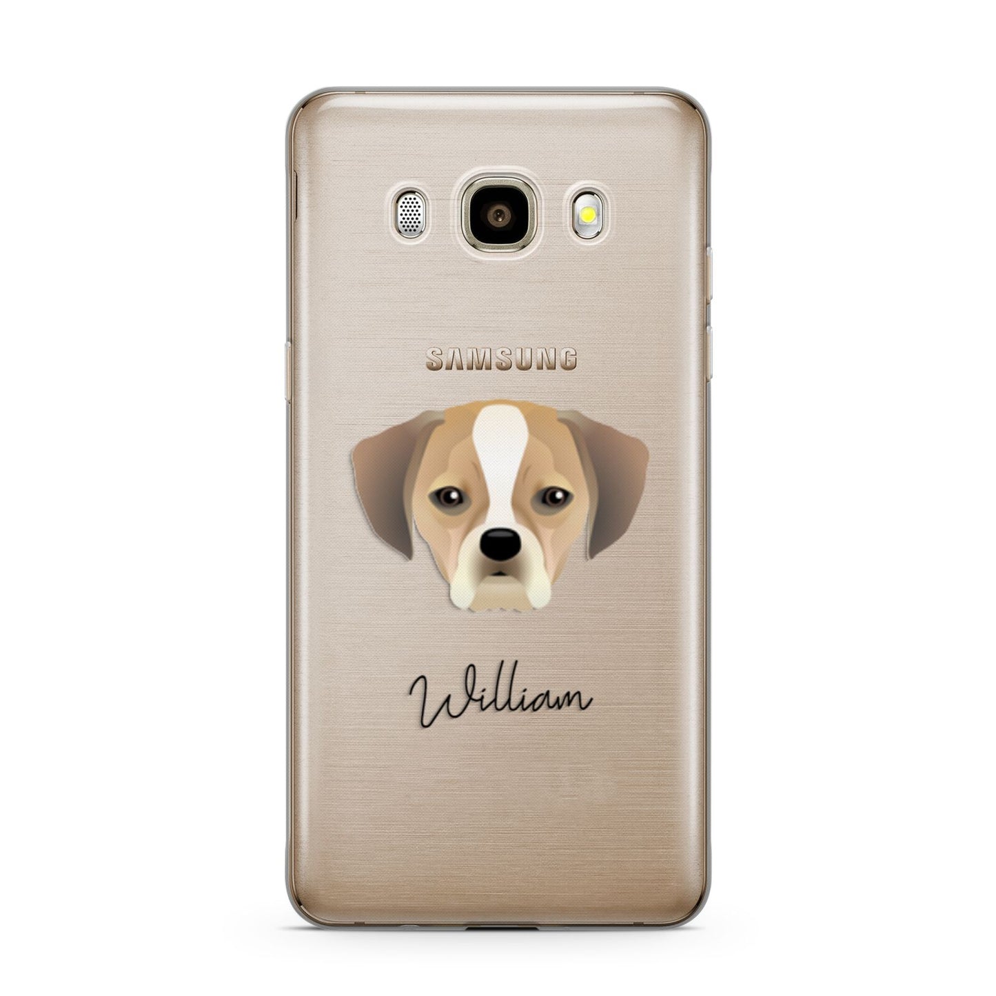 Puggle Personalised Samsung Galaxy J7 2016 Case on gold phone