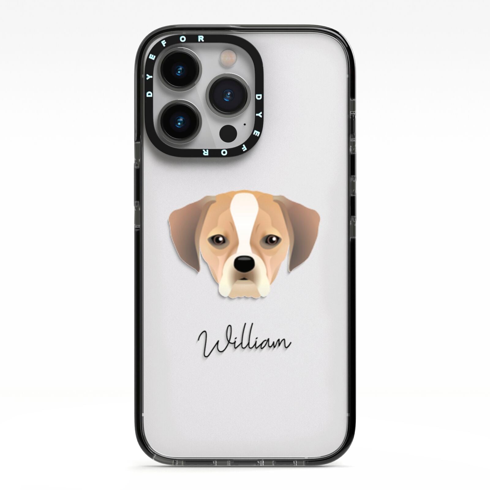 Puggle Personalised iPhone 13 Pro Black Impact Case on Silver phone