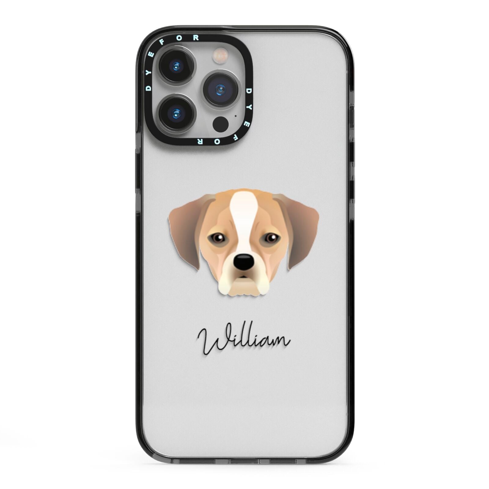 Puggle Personalised iPhone 13 Pro Max Black Impact Case on Silver phone