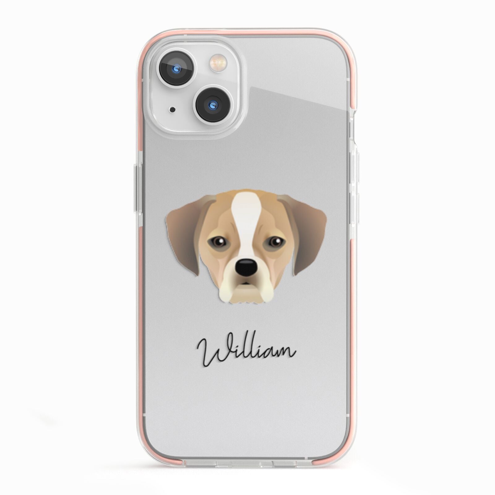 Puggle Personalised iPhone 13 TPU Impact Case with Pink Edges