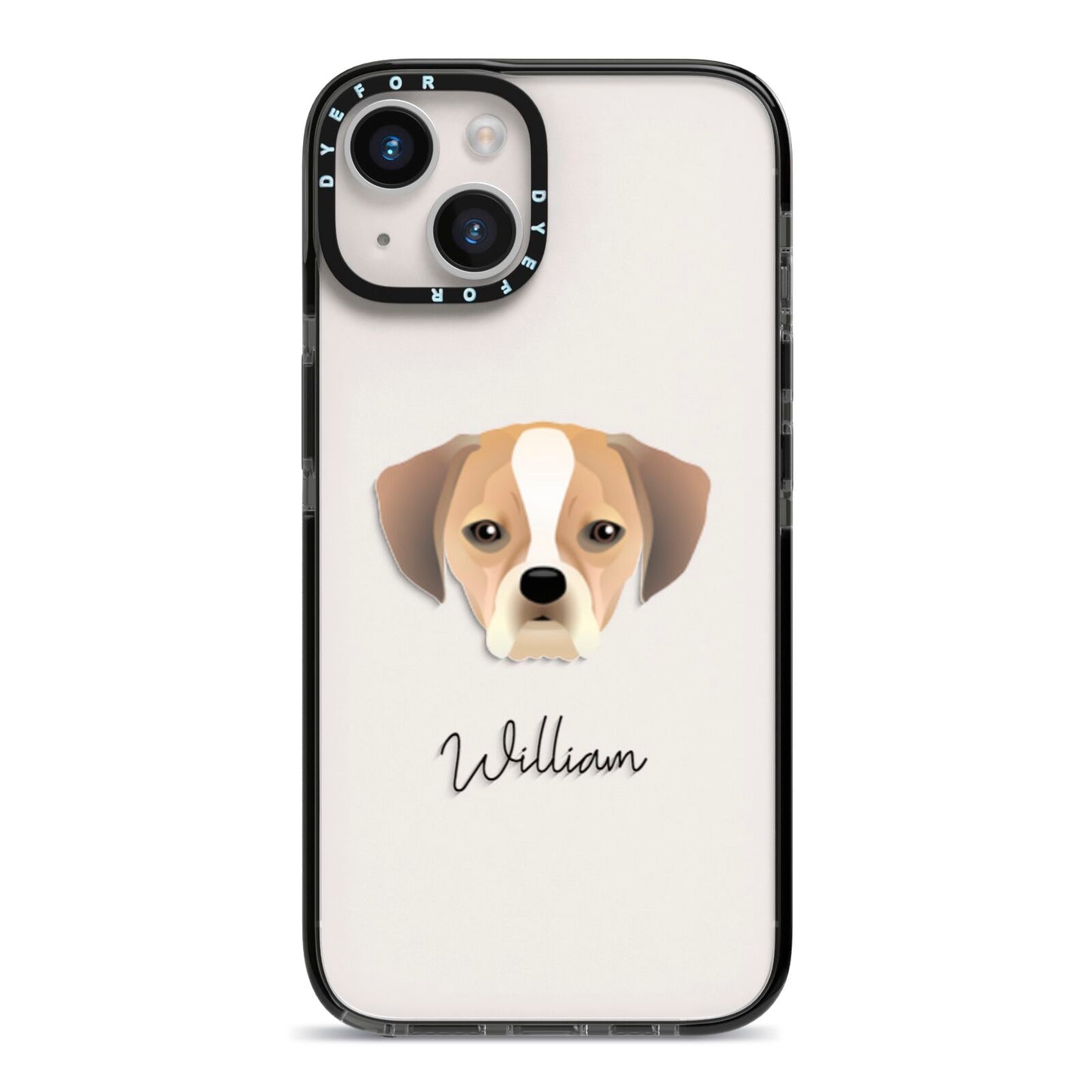 Puggle Personalised iPhone 14 Black Impact Case on Silver phone