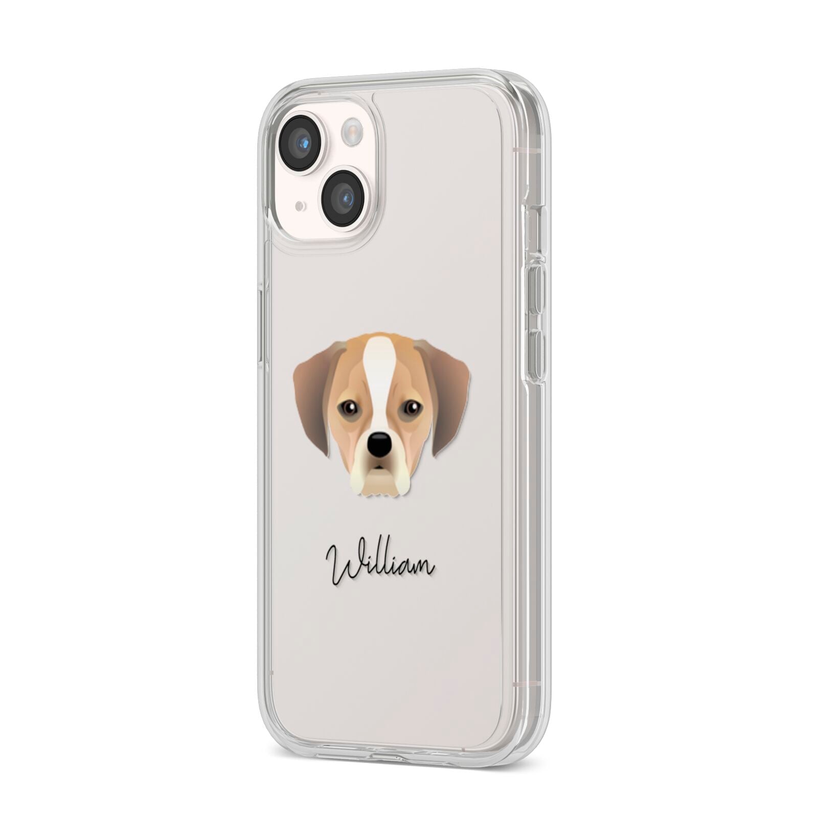 Puggle Personalised iPhone 14 Clear Tough Case Starlight Angled Image
