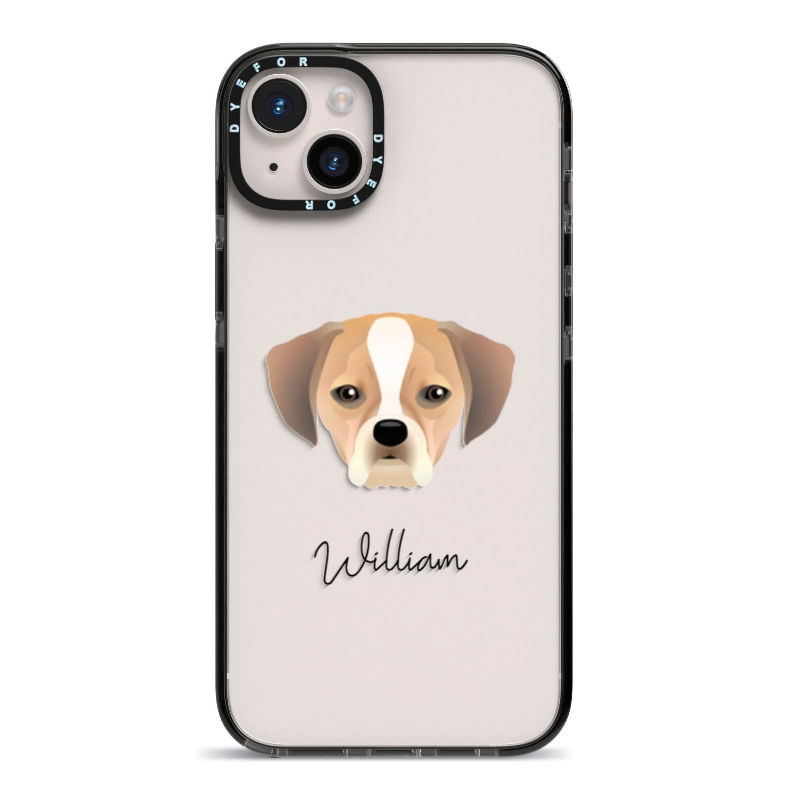 Puggle Personalised iPhone 14 Plus Black Impact Case on Silver phone
