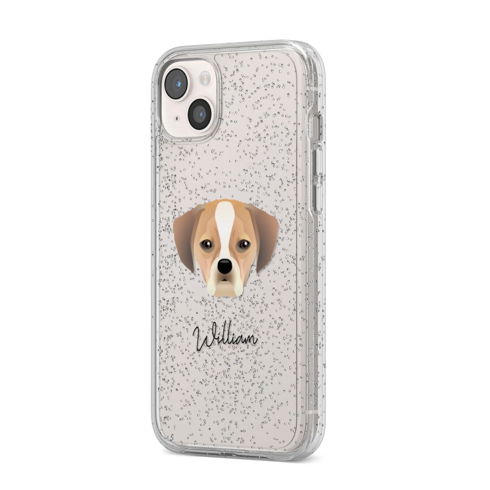 Puggle Personalised iPhone 14 Plus Glitter Tough Case Starlight Angled Image
