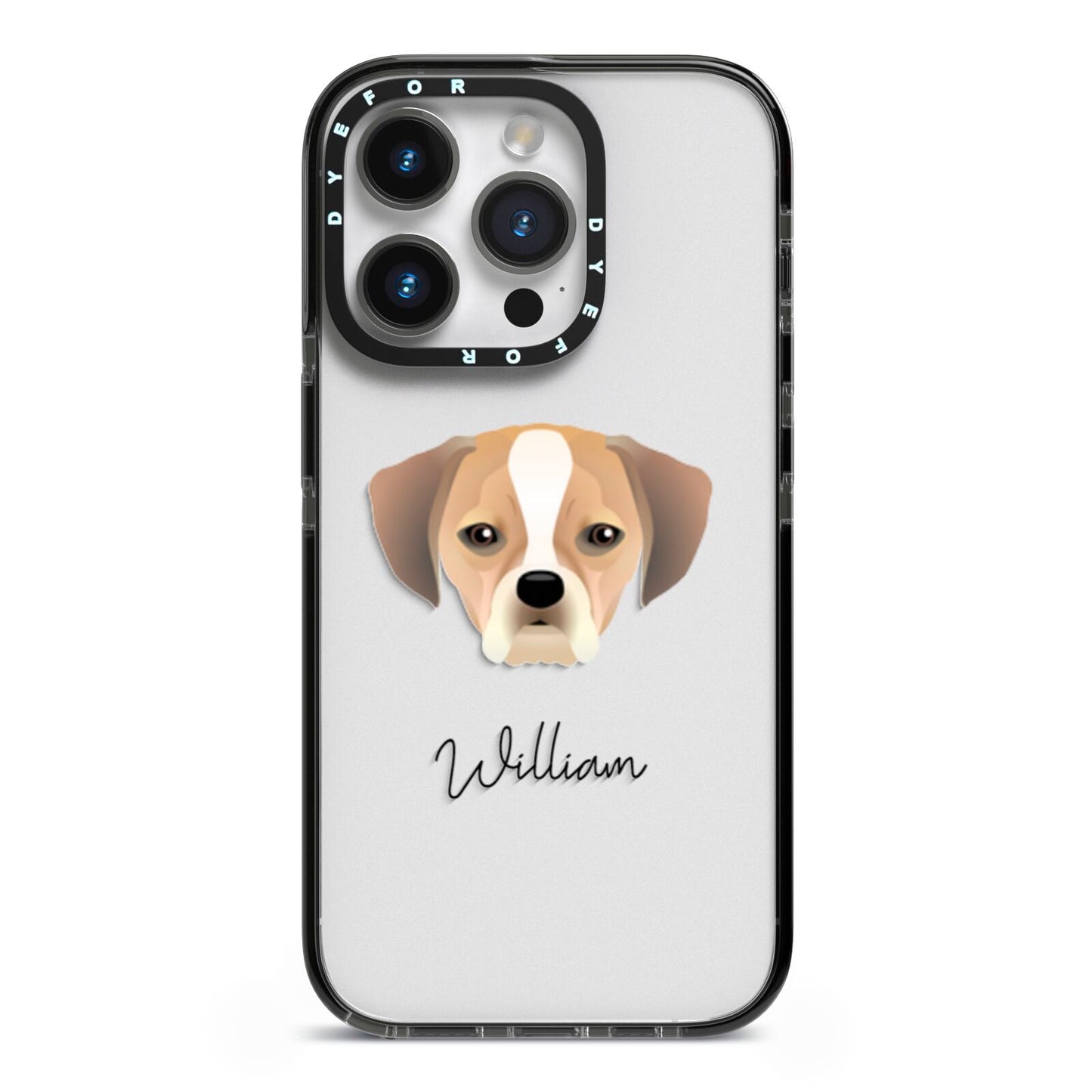 Puggle Personalised iPhone 14 Pro Black Impact Case on Silver phone