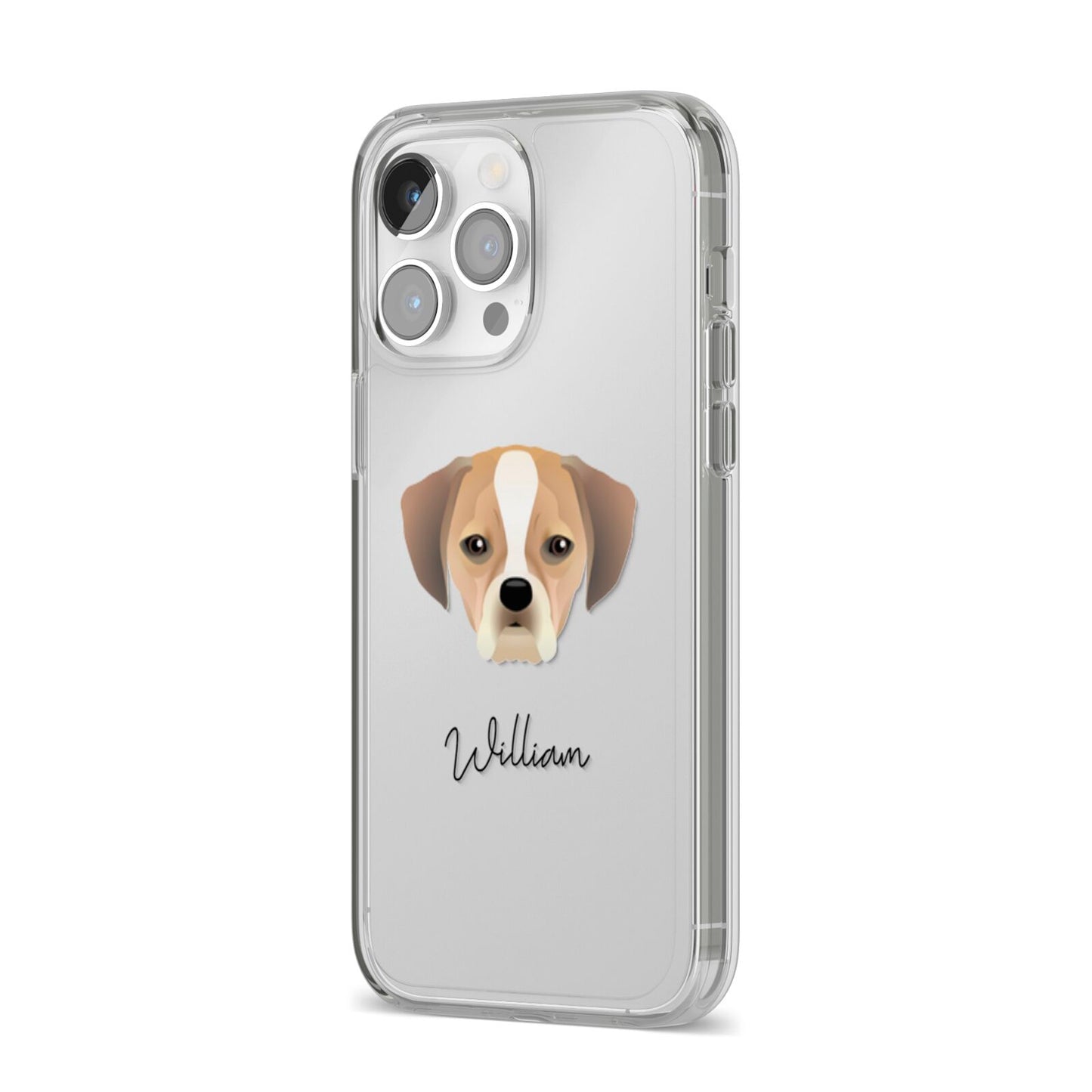 Puggle Personalised iPhone 14 Pro Max Clear Tough Case Silver Angled Image