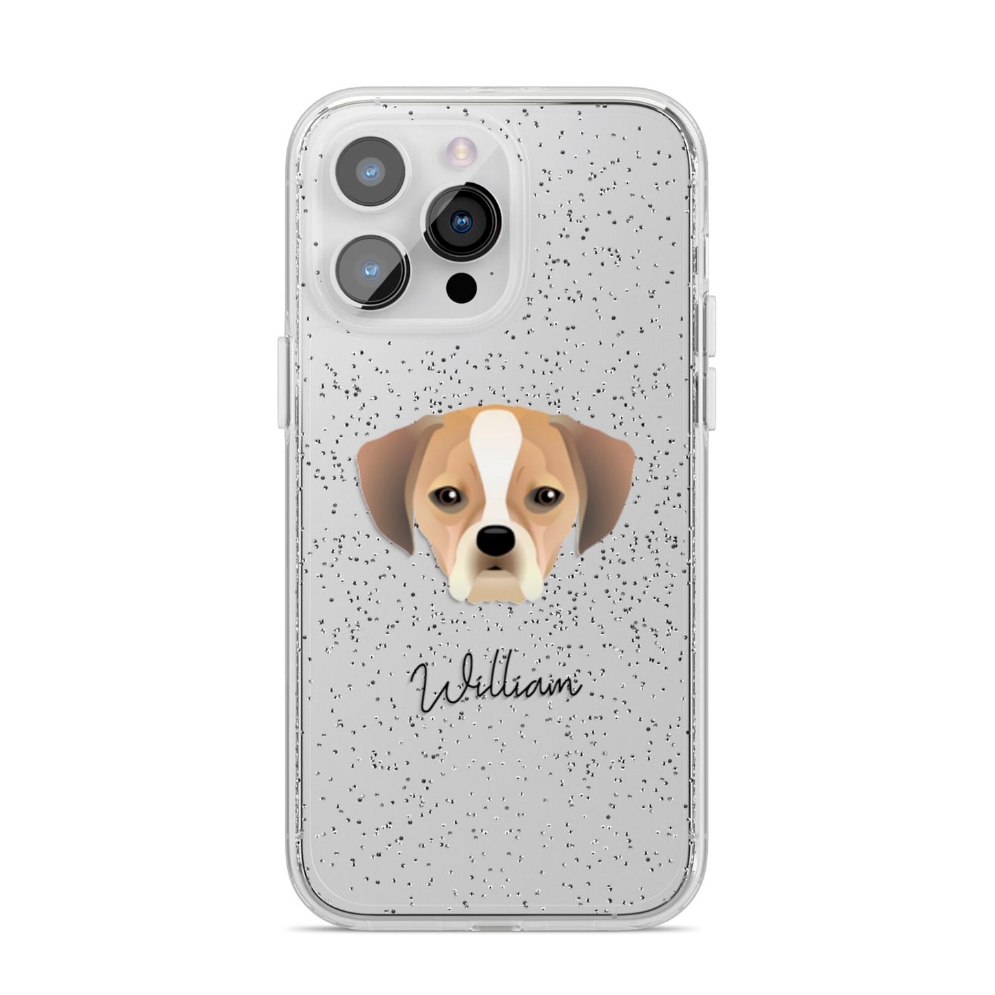 Puggle Personalised iPhone 14 Pro Max Glitter Tough Case Silver