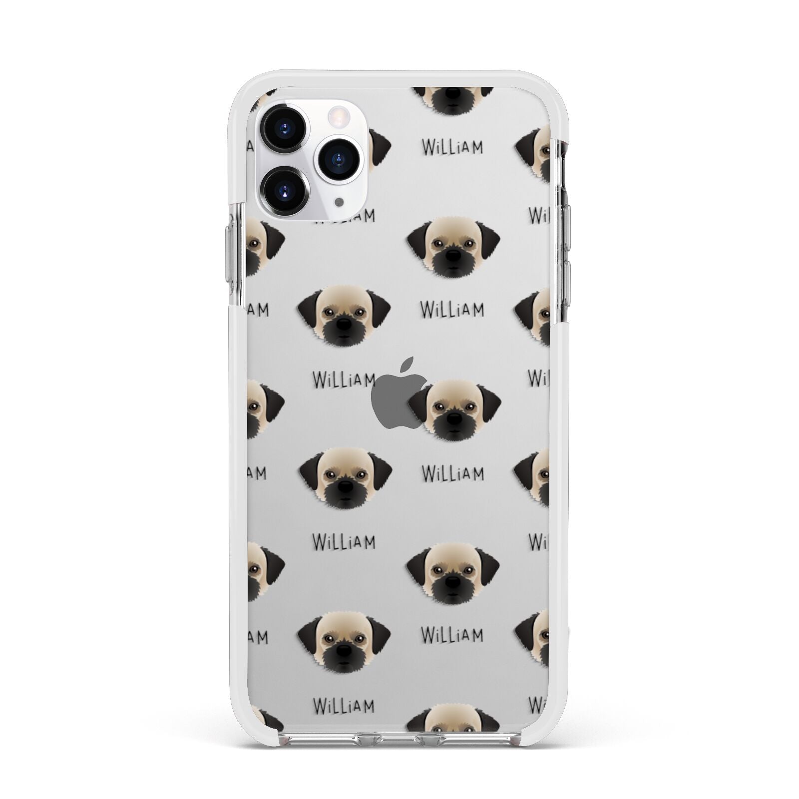 Pugzu Icon with Name Apple iPhone 11 Pro Max in Silver with White Impact Case