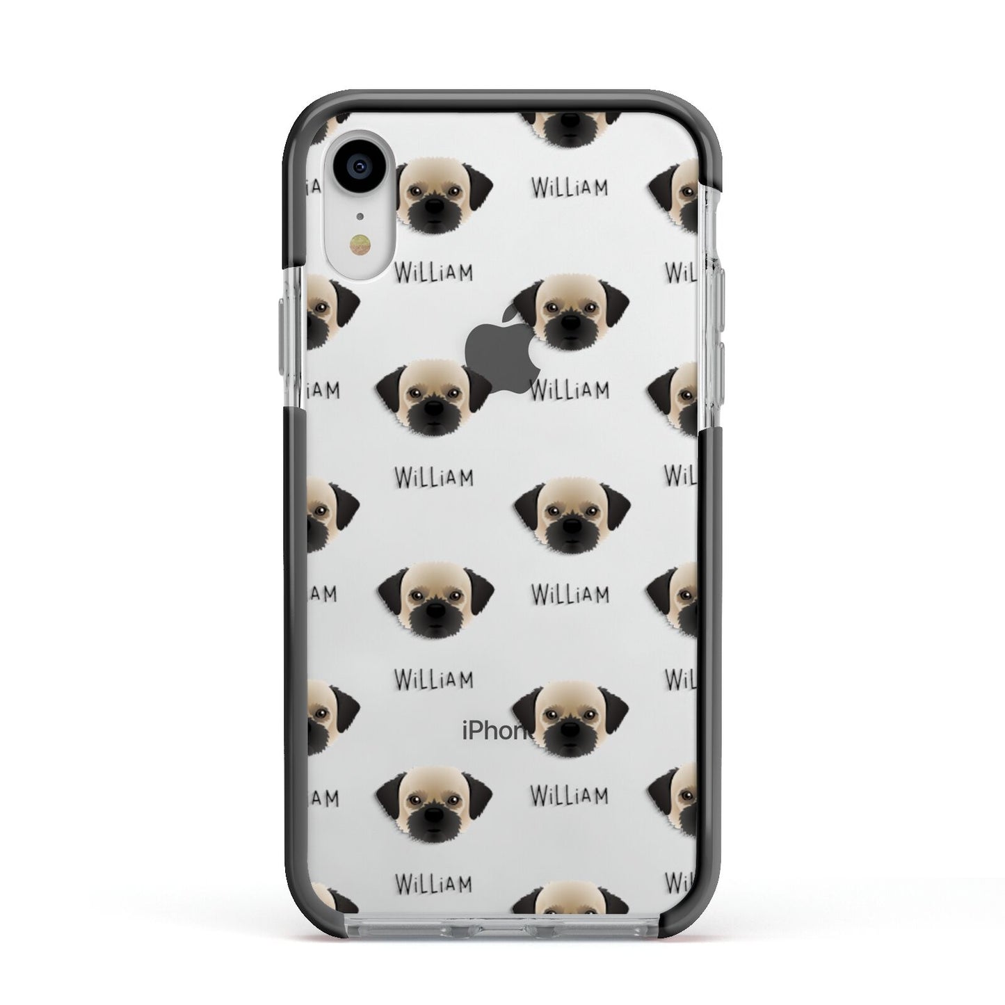 Pugzu Icon with Name Apple iPhone XR Impact Case Black Edge on Silver Phone