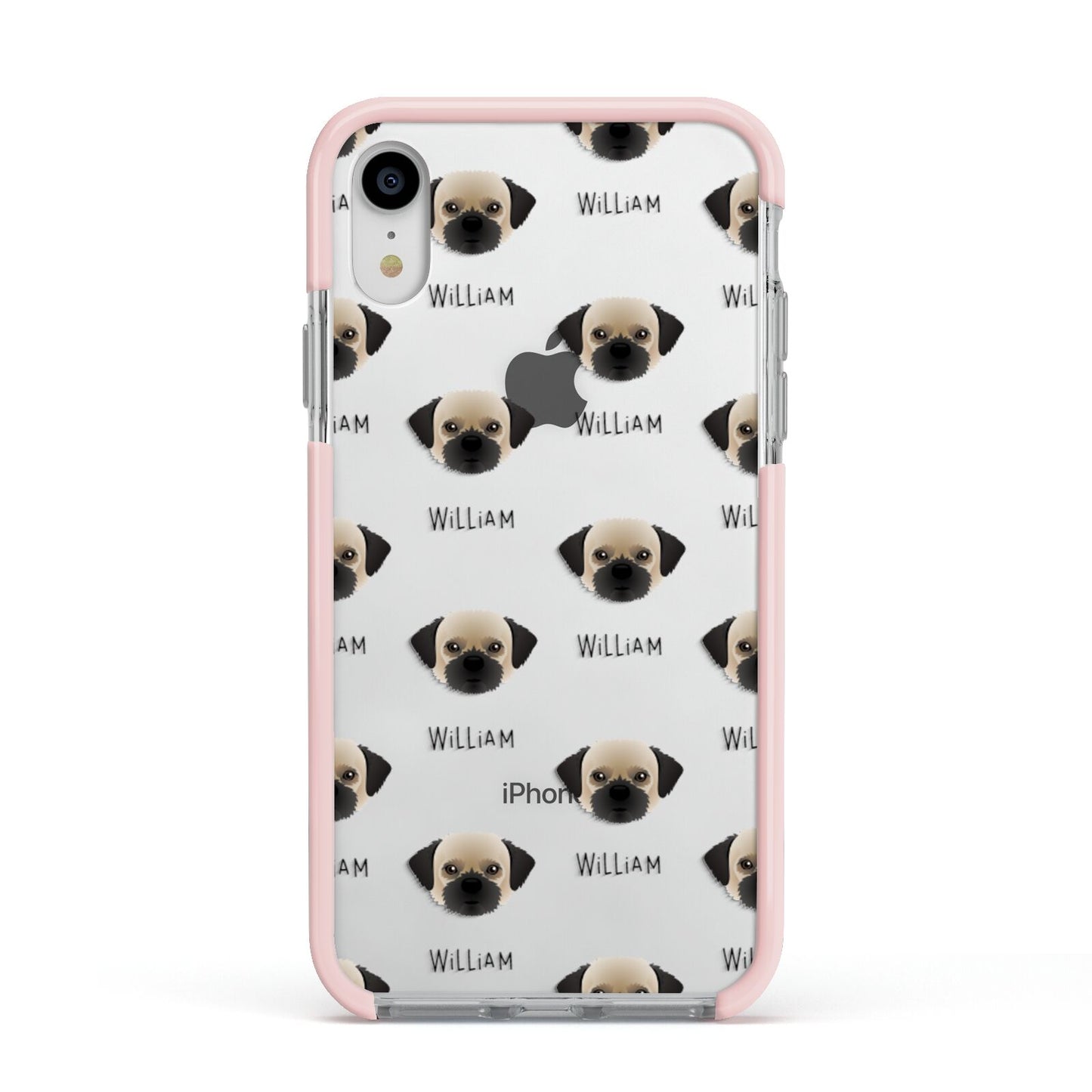 Pugzu Icon with Name Apple iPhone XR Impact Case Pink Edge on Silver Phone
