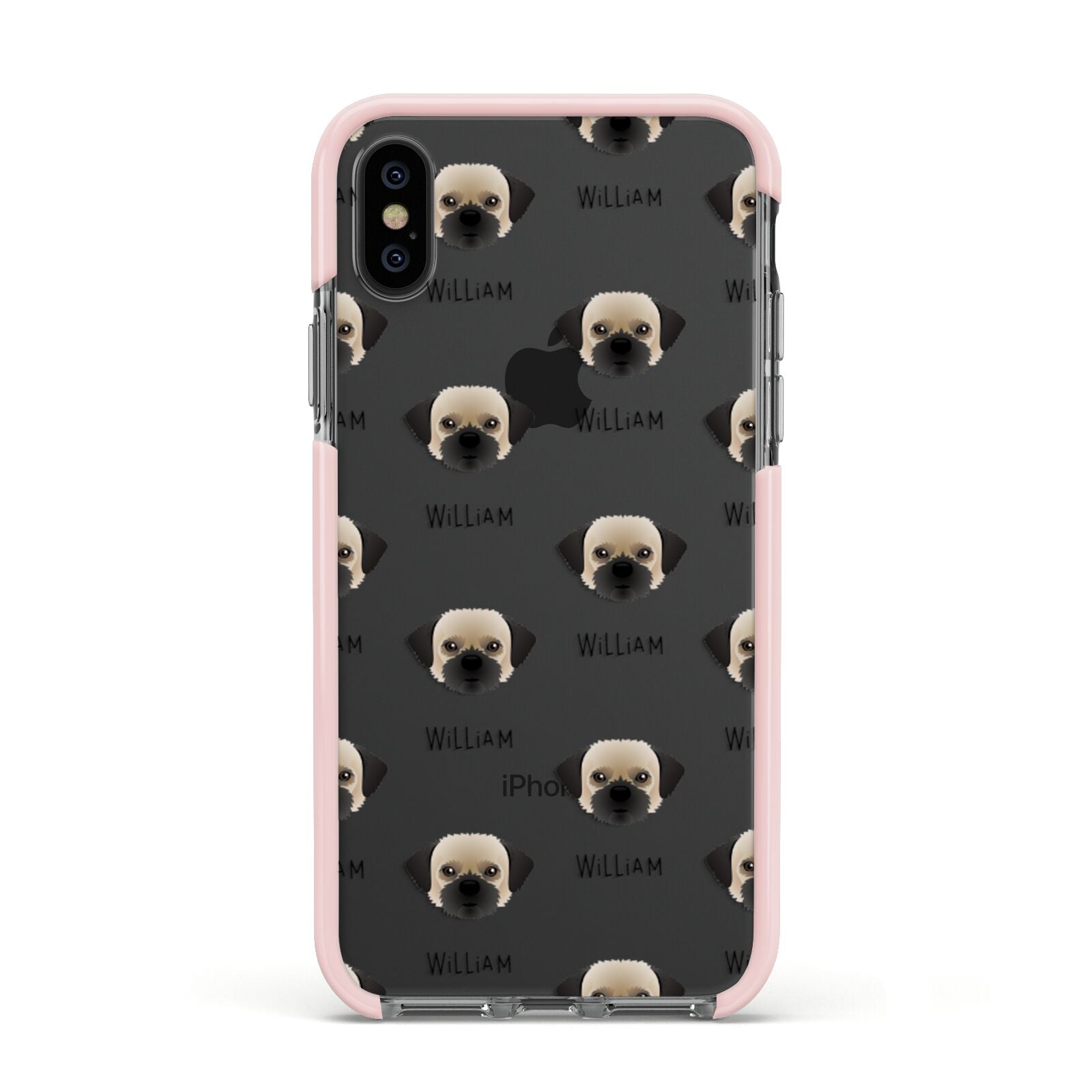Pugzu Icon with Name Apple iPhone Xs Impact Case Pink Edge on Black Phone