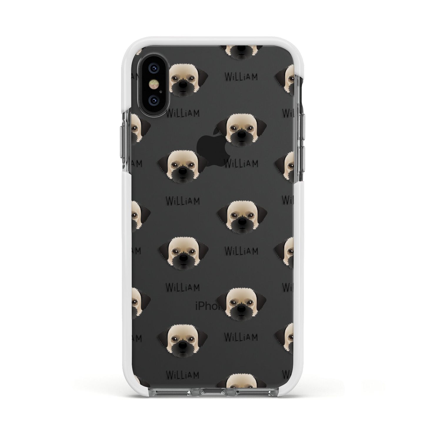 Pugzu Icon with Name Apple iPhone Xs Impact Case White Edge on Black Phone