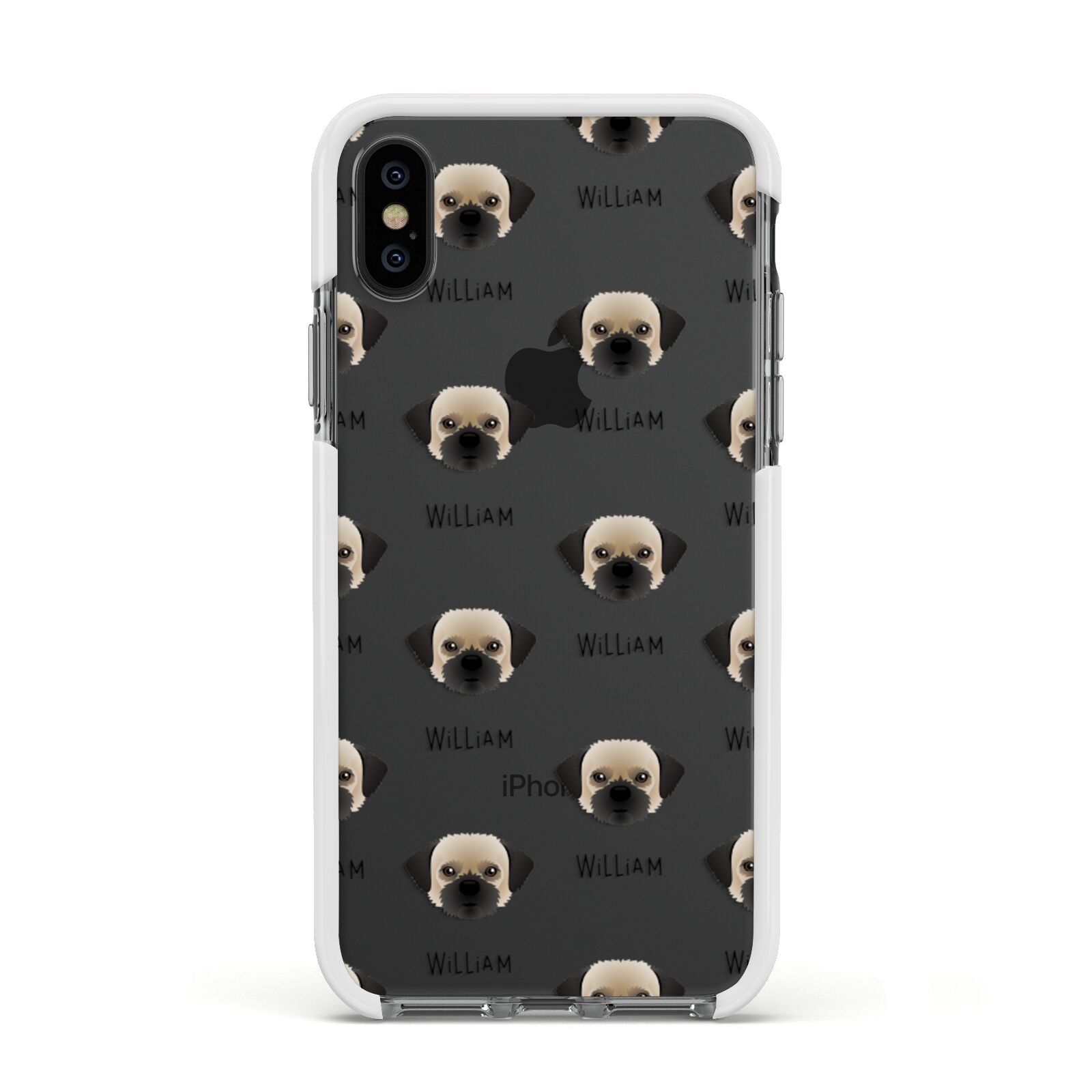 Pugzu Icon with Name Apple iPhone Xs Impact Case White Edge on Black Phone