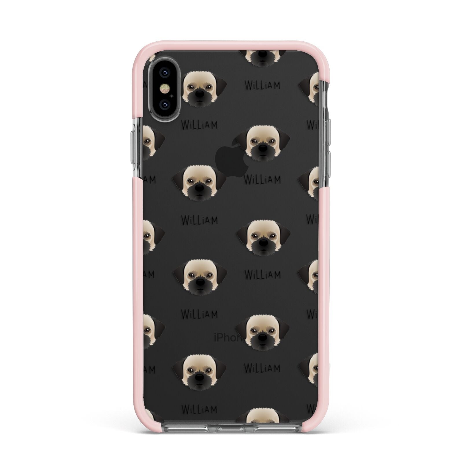 Pugzu Icon with Name Apple iPhone Xs Max Impact Case Pink Edge on Black Phone