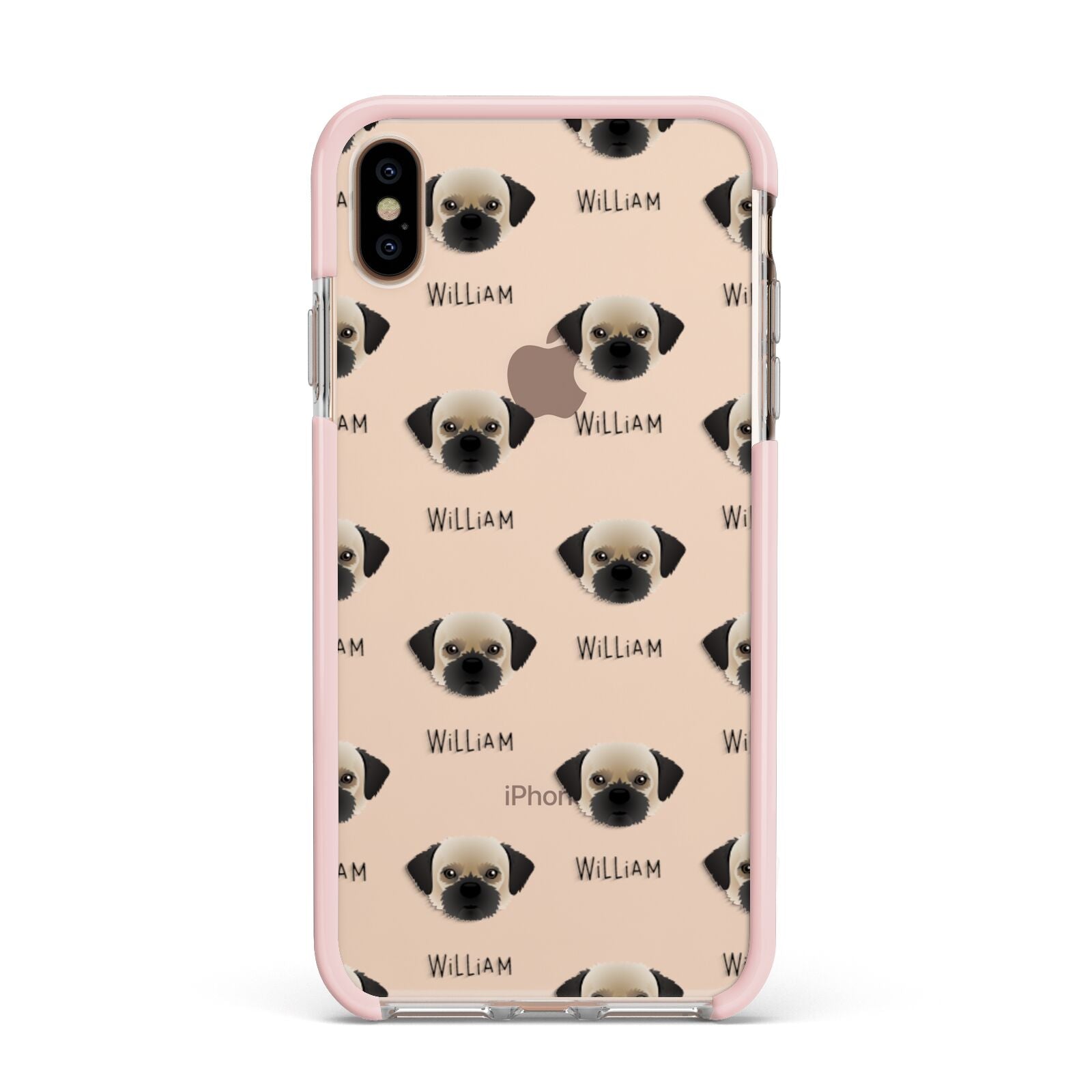 Pugzu Icon with Name Apple iPhone Xs Max Impact Case Pink Edge on Gold Phone