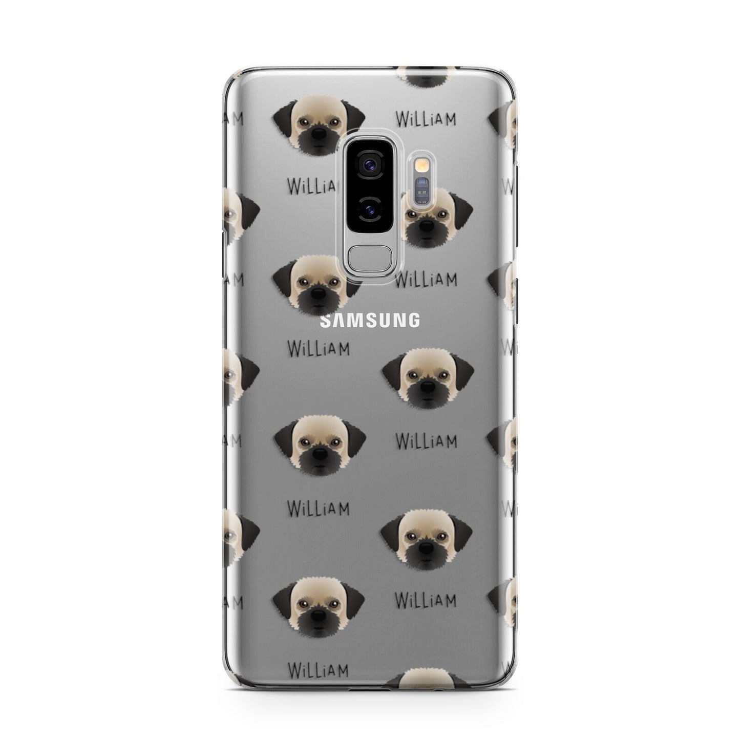 Pugzu Icon with Name Samsung Galaxy S9 Plus Case on Silver phone