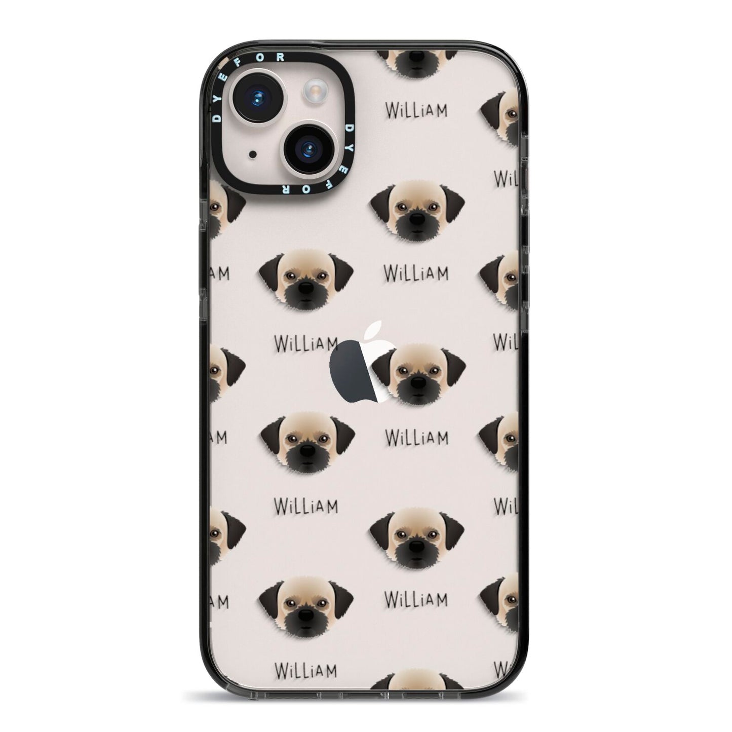 Pugzu Icon with Name iPhone 14 Plus Black Impact Case on Silver phone