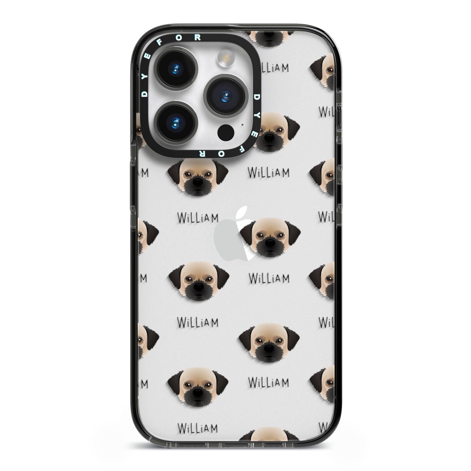 Pugzu Icon with Name iPhone 14 Pro Black Impact Case on Silver phone