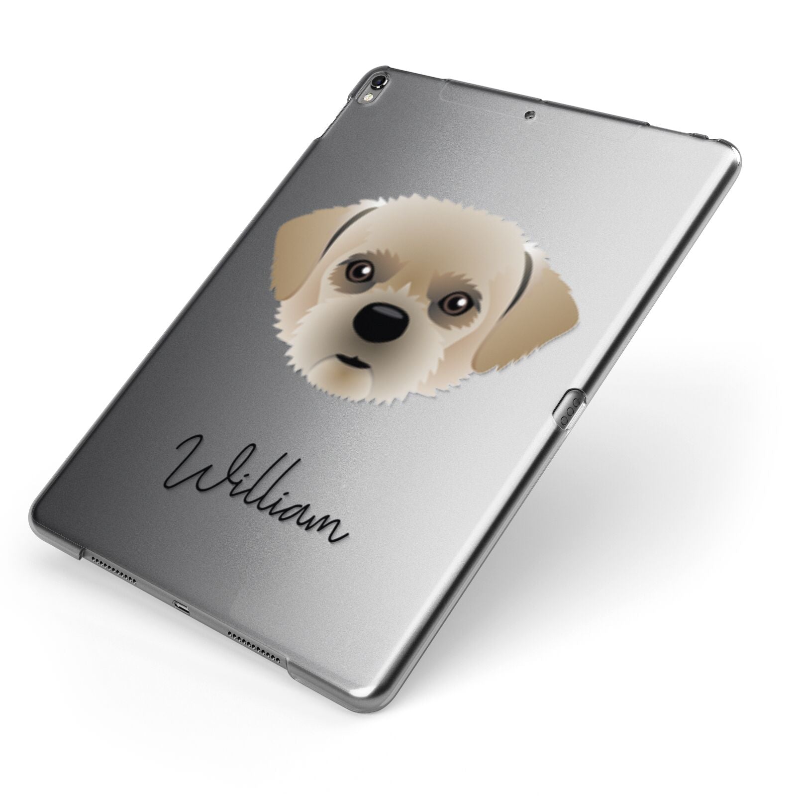 Pugzu Personalised Apple iPad Case on Grey iPad Side View