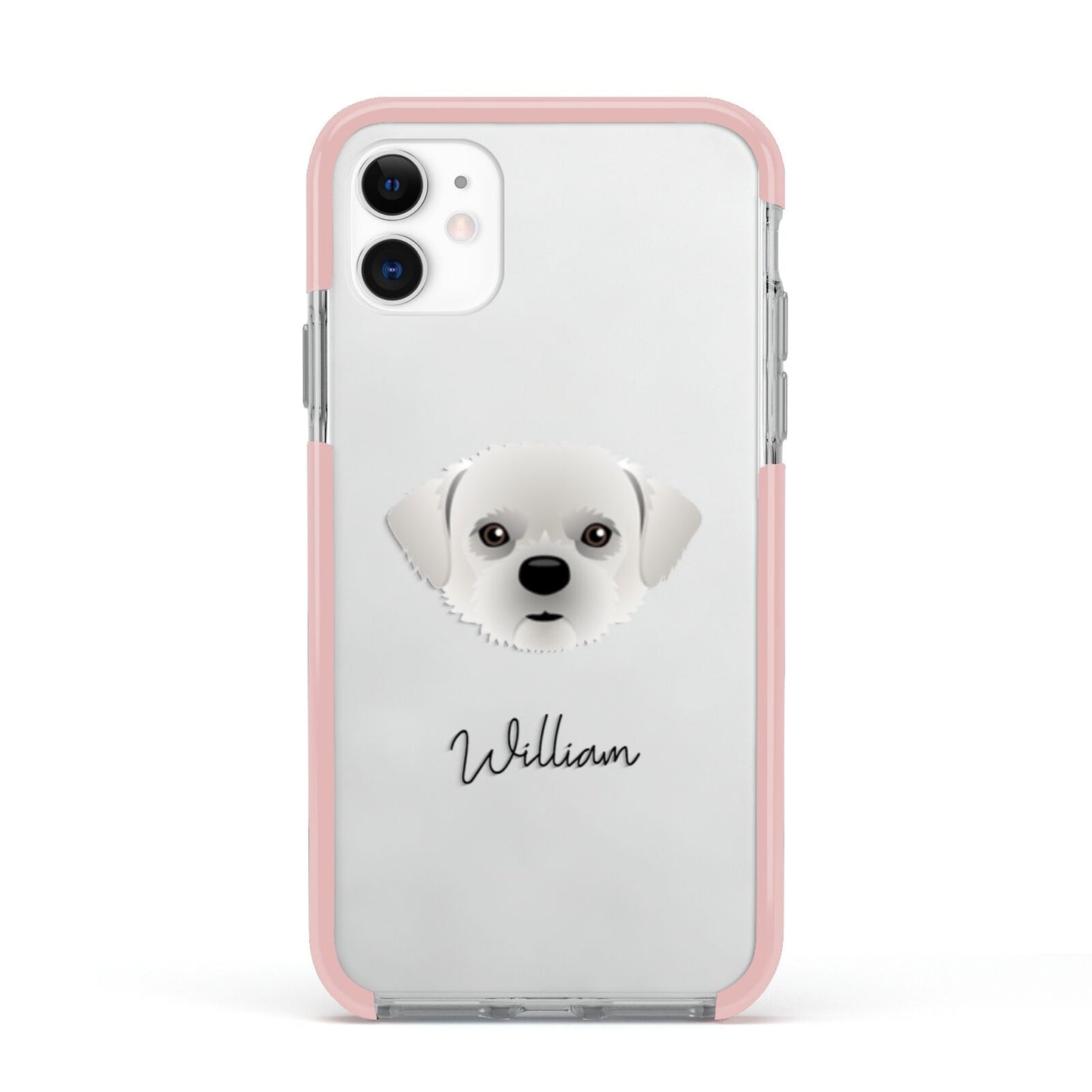 Pugzu Personalised Apple iPhone 11 in White with Pink Impact Case