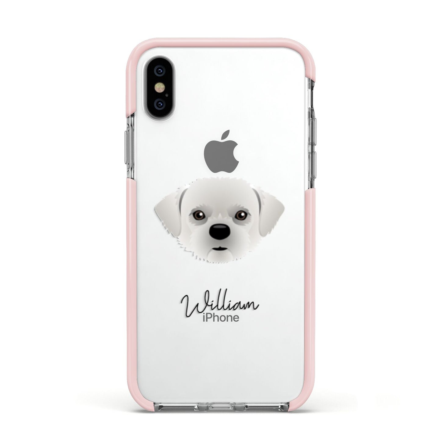 Pugzu Personalised Apple iPhone Xs Impact Case Pink Edge on Silver Phone