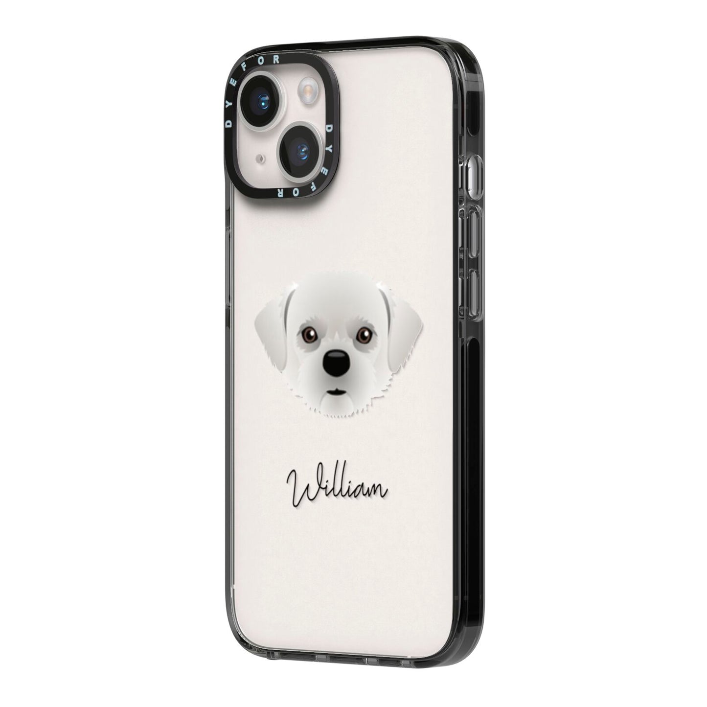 Pugzu Personalised iPhone 14 Black Impact Case Side Angle on Silver phone