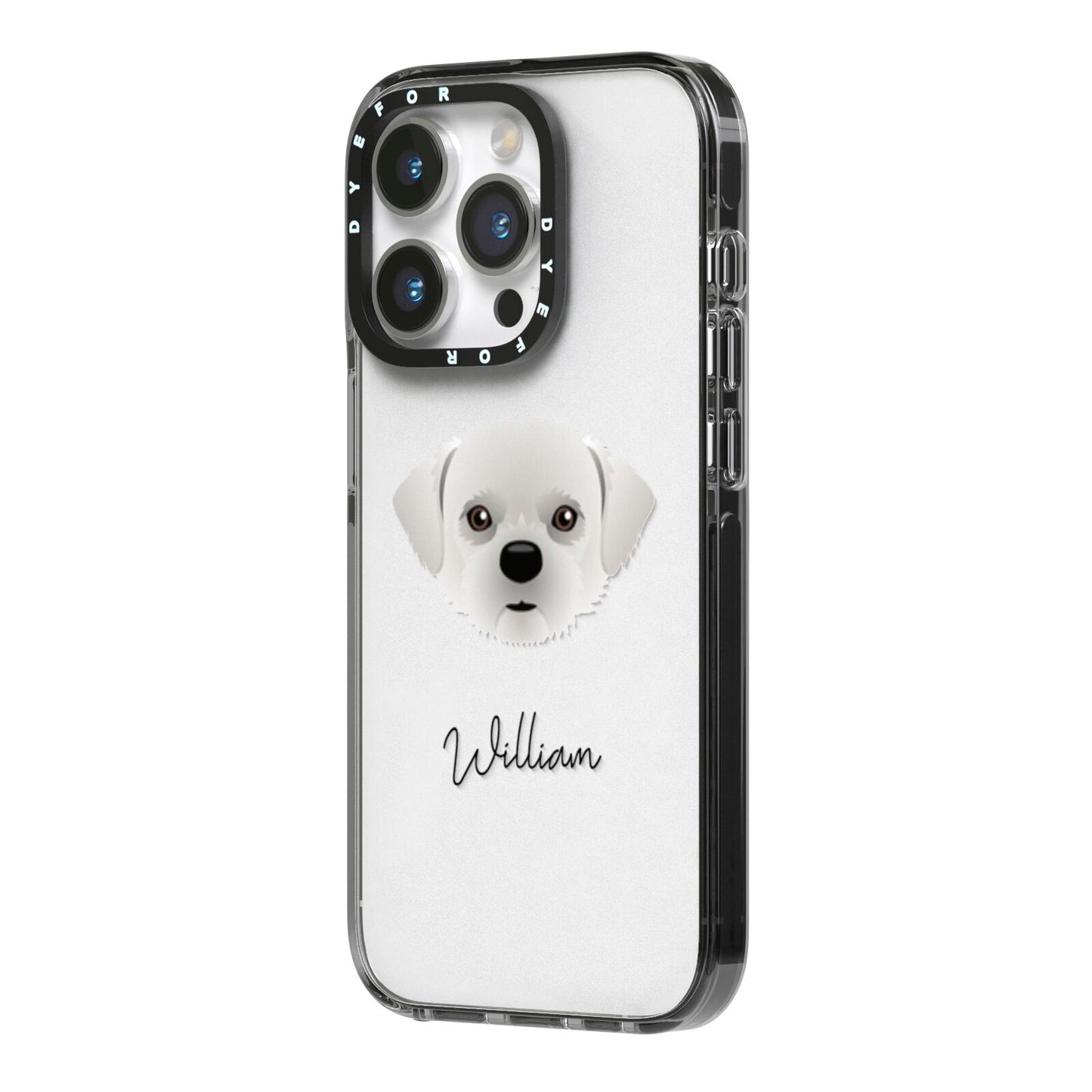 Pugzu Personalised iPhone 14 Pro Black Impact Case Side Angle on Silver phone