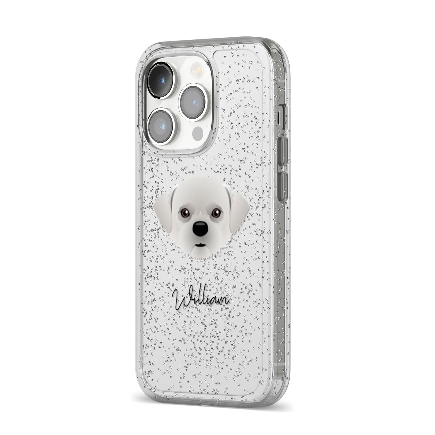 Pugzu Personalised iPhone 14 Pro Glitter Tough Case Silver Angled Image