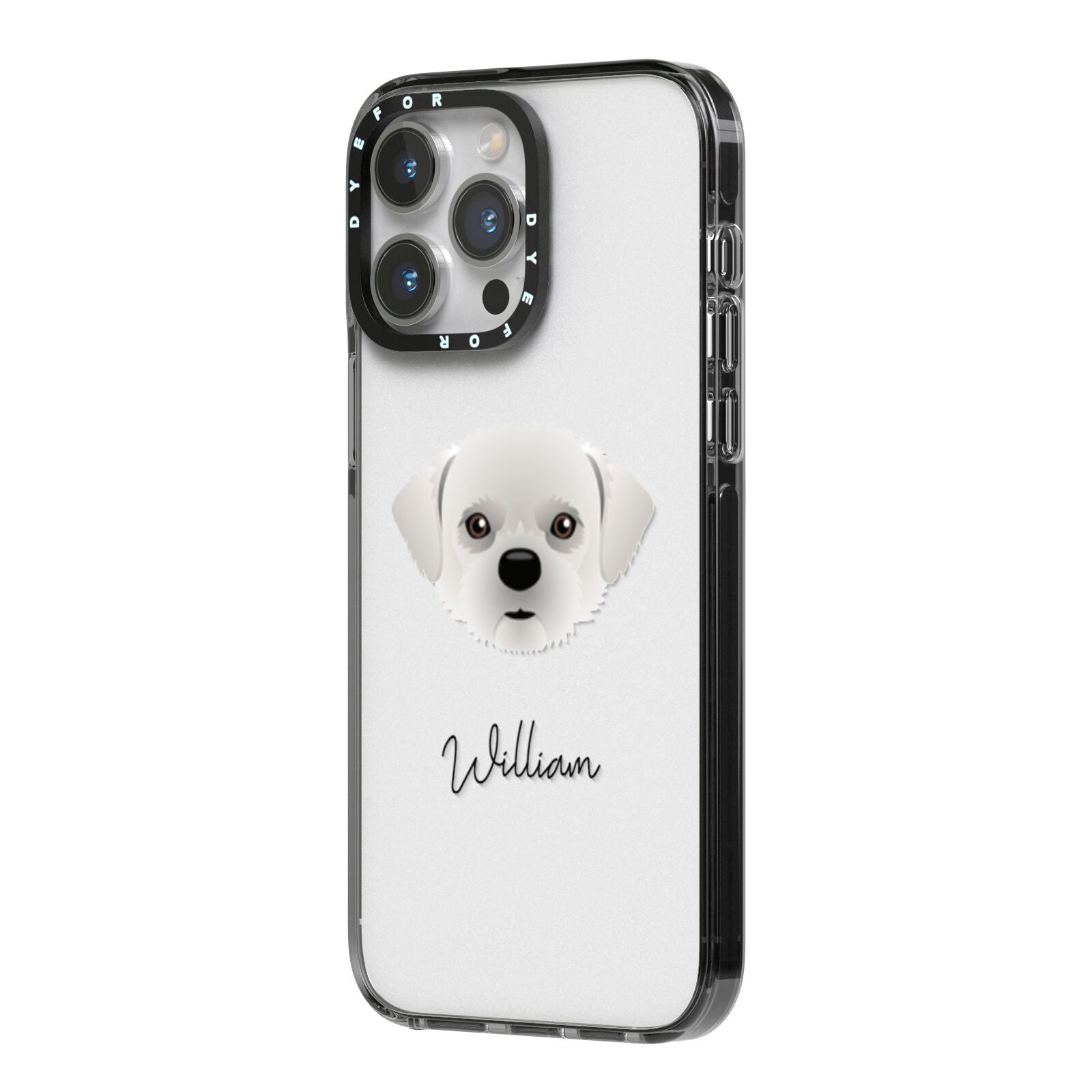 Pugzu Personalised iPhone 14 Pro Max Black Impact Case Side Angle on Silver phone