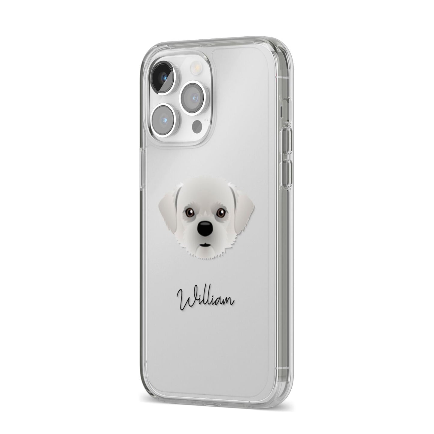 Pugzu Personalised iPhone 14 Pro Max Clear Tough Case Silver Angled Image