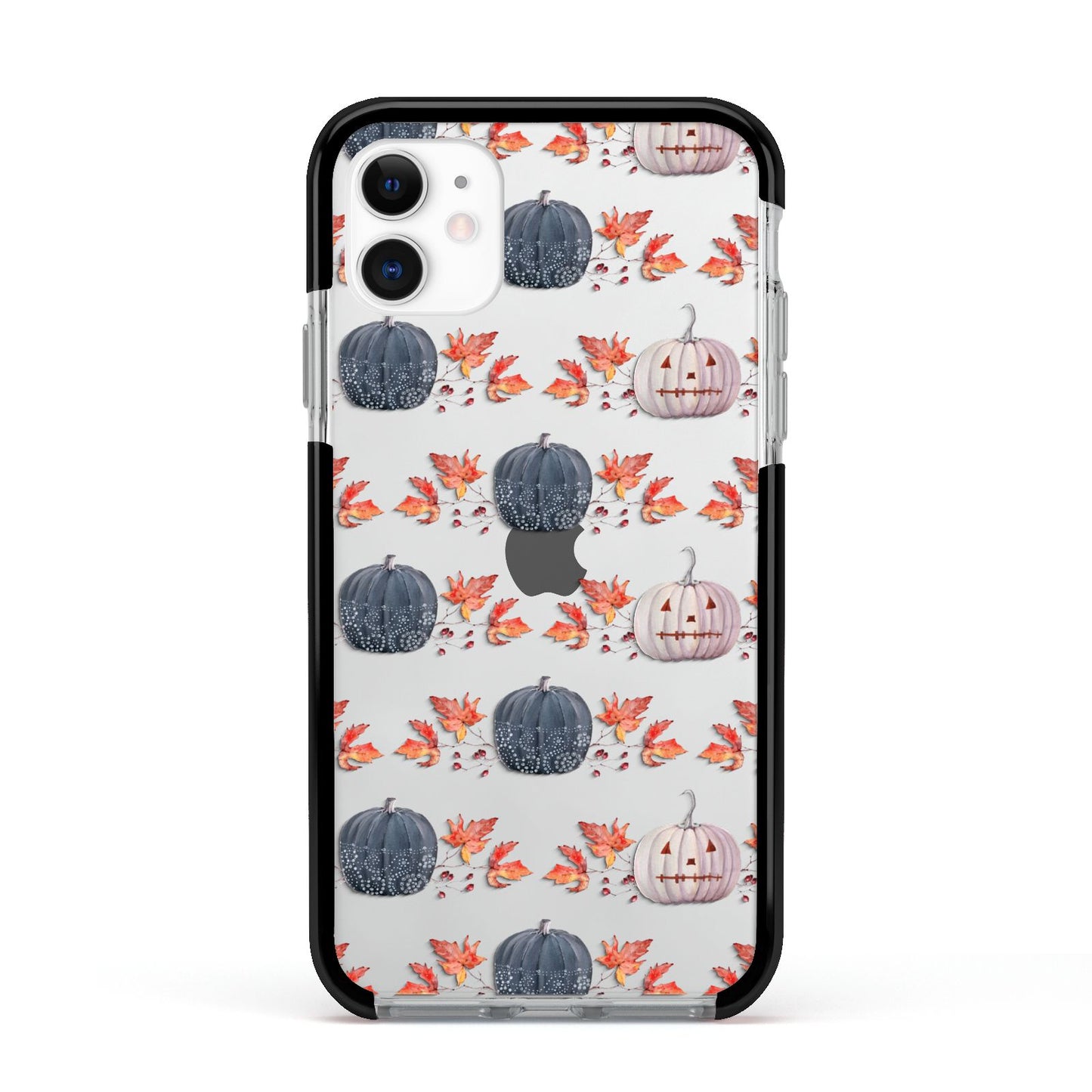 Pumpkin Autumn Leaves Apple iPhone 11 in White with Black Impact Case