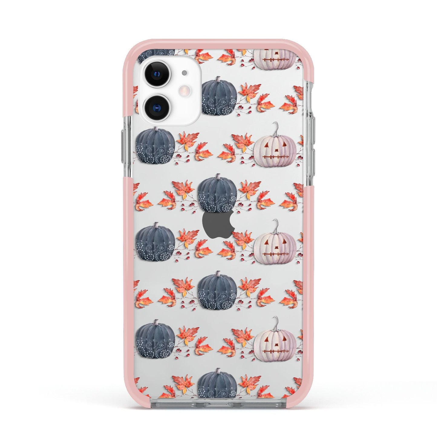 Pumpkin Autumn Leaves Apple iPhone 11 in White with Pink Impact Case