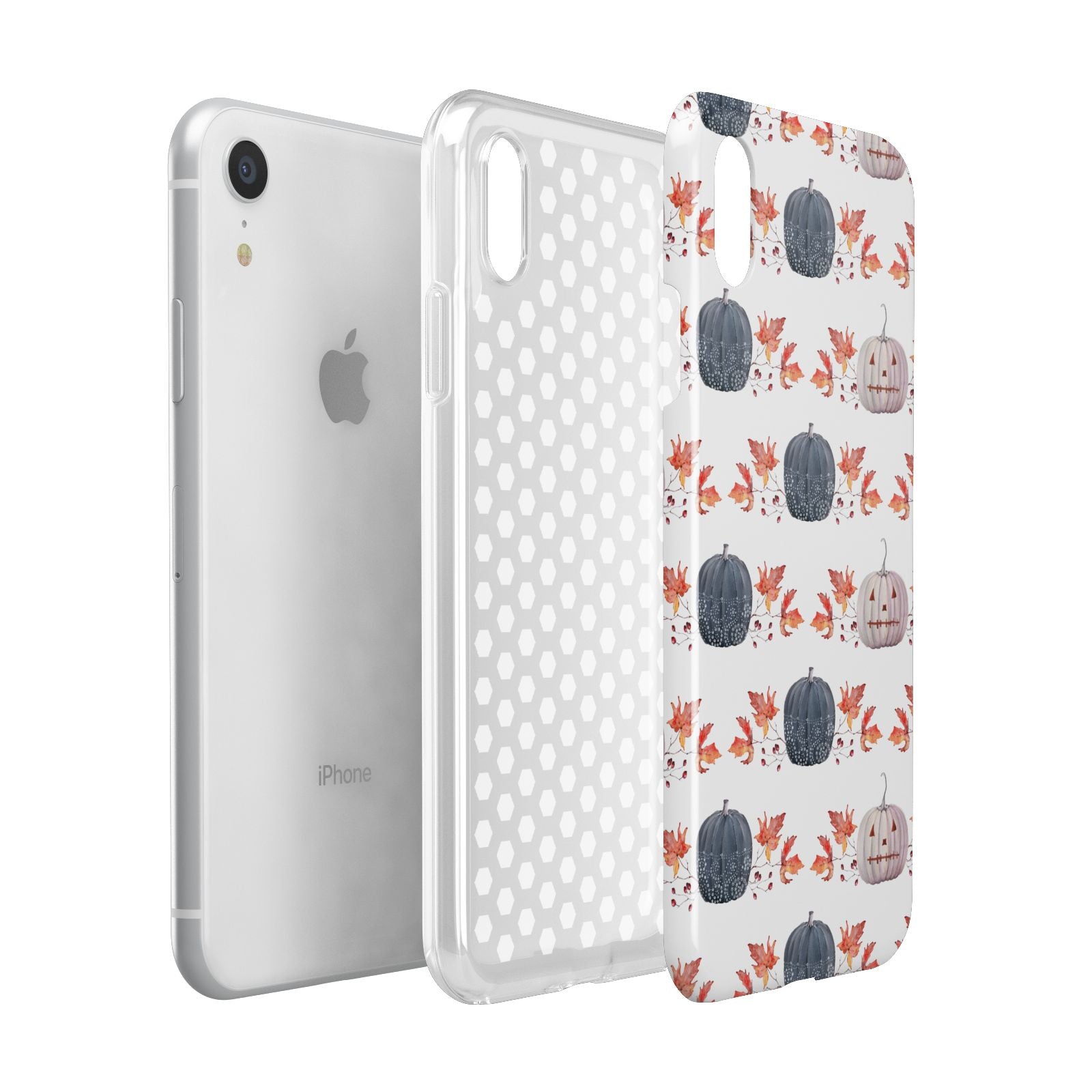Pumpkin Autumn Leaves Apple iPhone XR White 3D Tough Case Expanded view