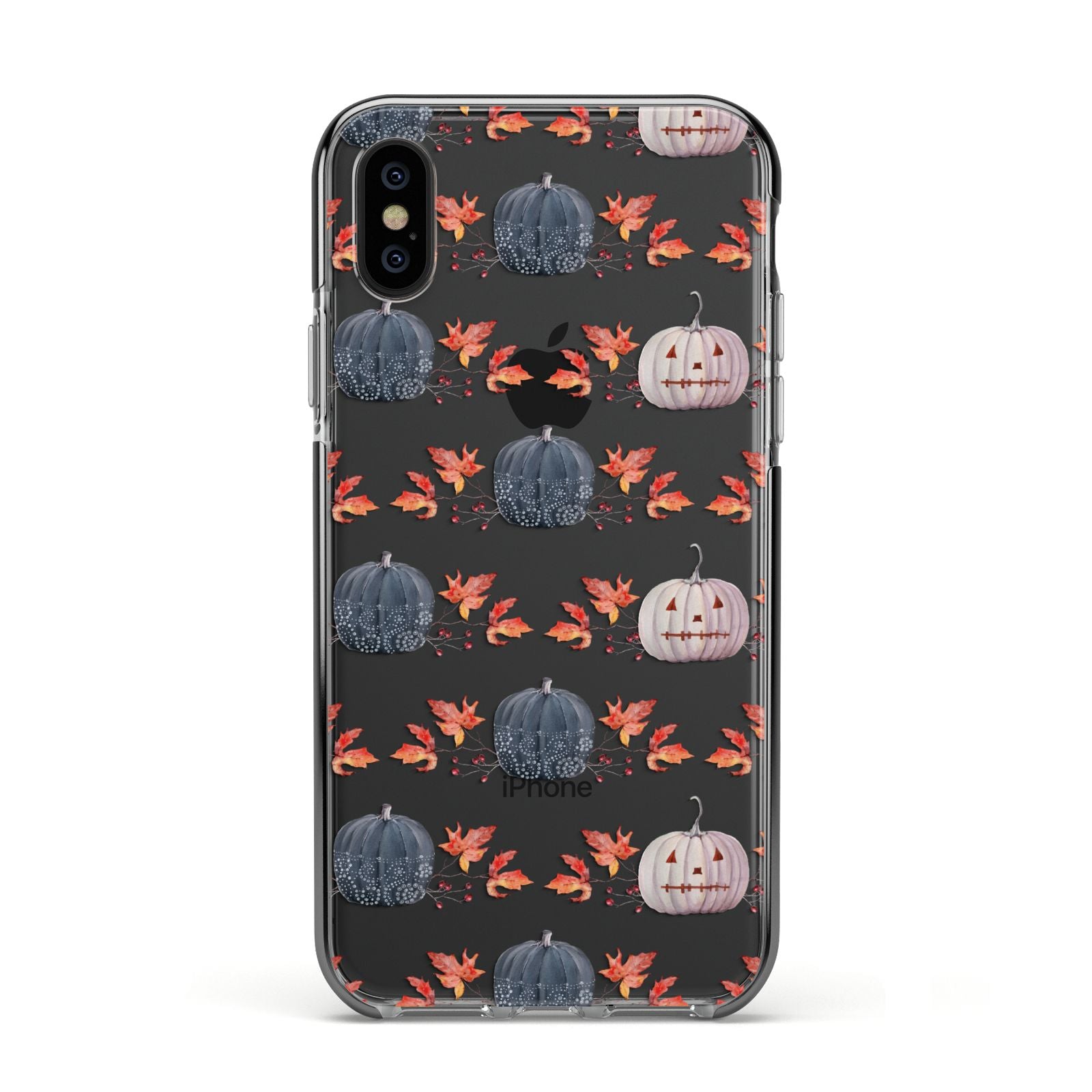 Pumpkin Autumn Leaves Apple iPhone Xs Impact Case Black Edge on Black Phone