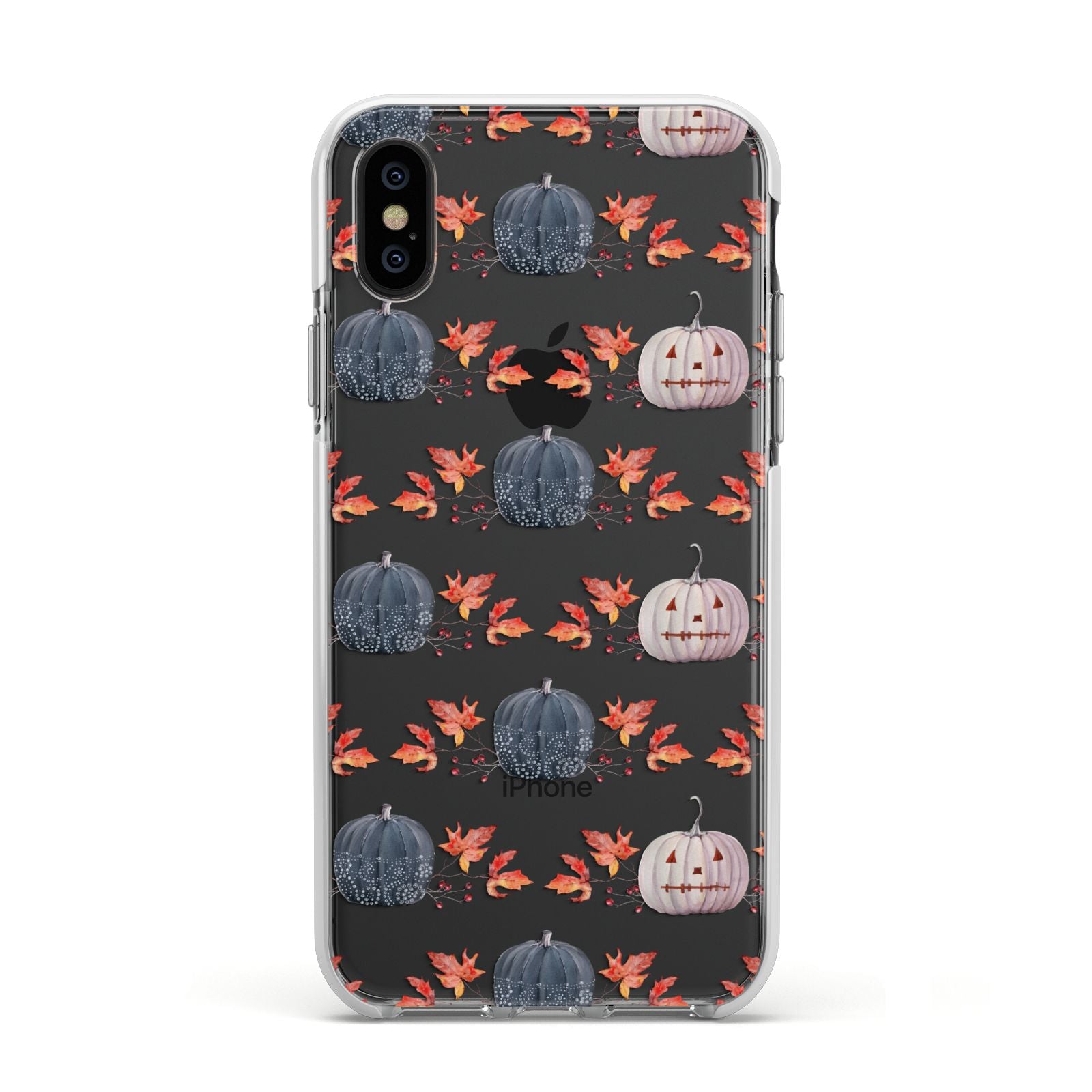 Pumpkin Autumn Leaves Apple iPhone Xs Impact Case White Edge on Black Phone