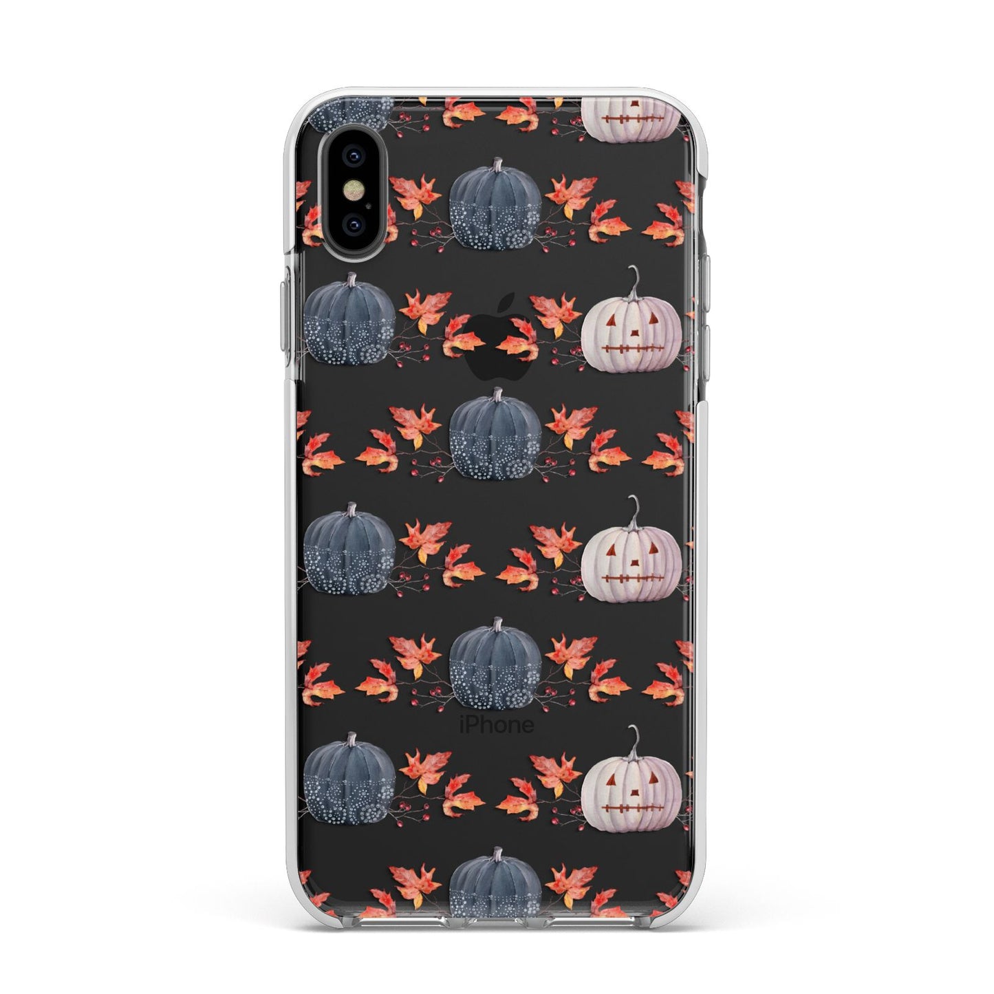 Pumpkin Autumn Leaves Apple iPhone Xs Max Impact Case White Edge on Black Phone