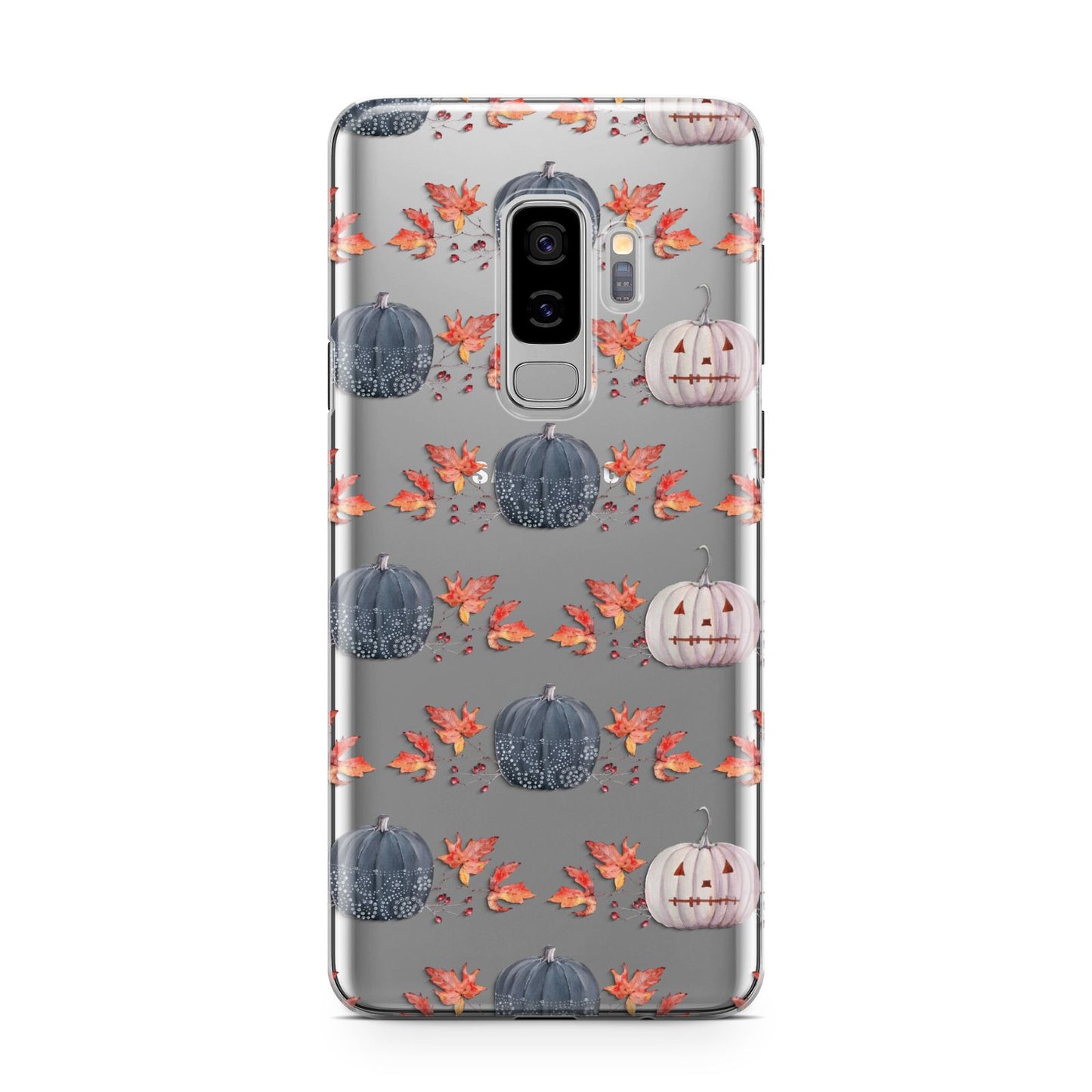 Pumpkin Autumn Leaves Samsung Galaxy S9 Plus Case on Silver phone