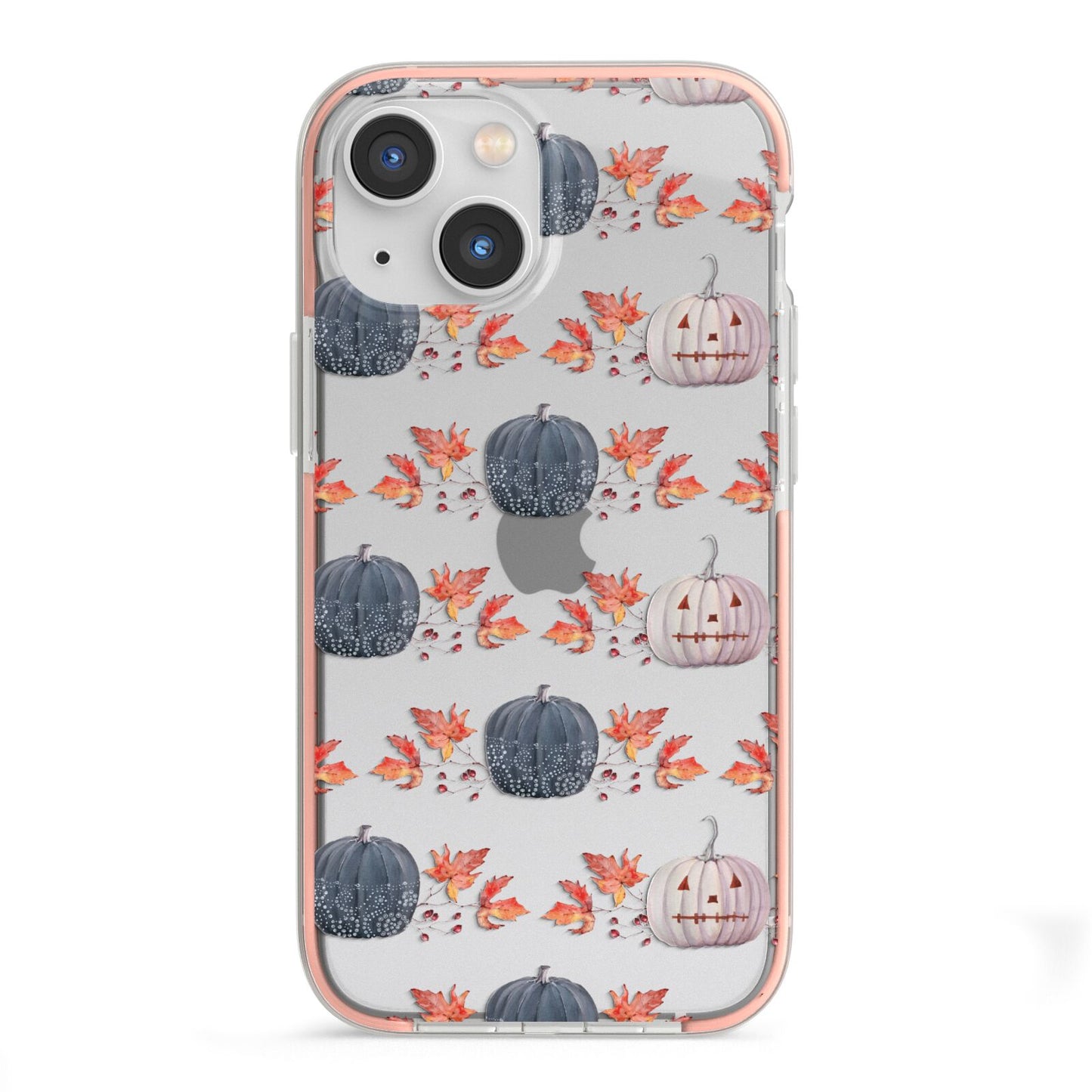 Pumpkin Autumn Leaves iPhone 13 Mini TPU Impact Case with Pink Edges