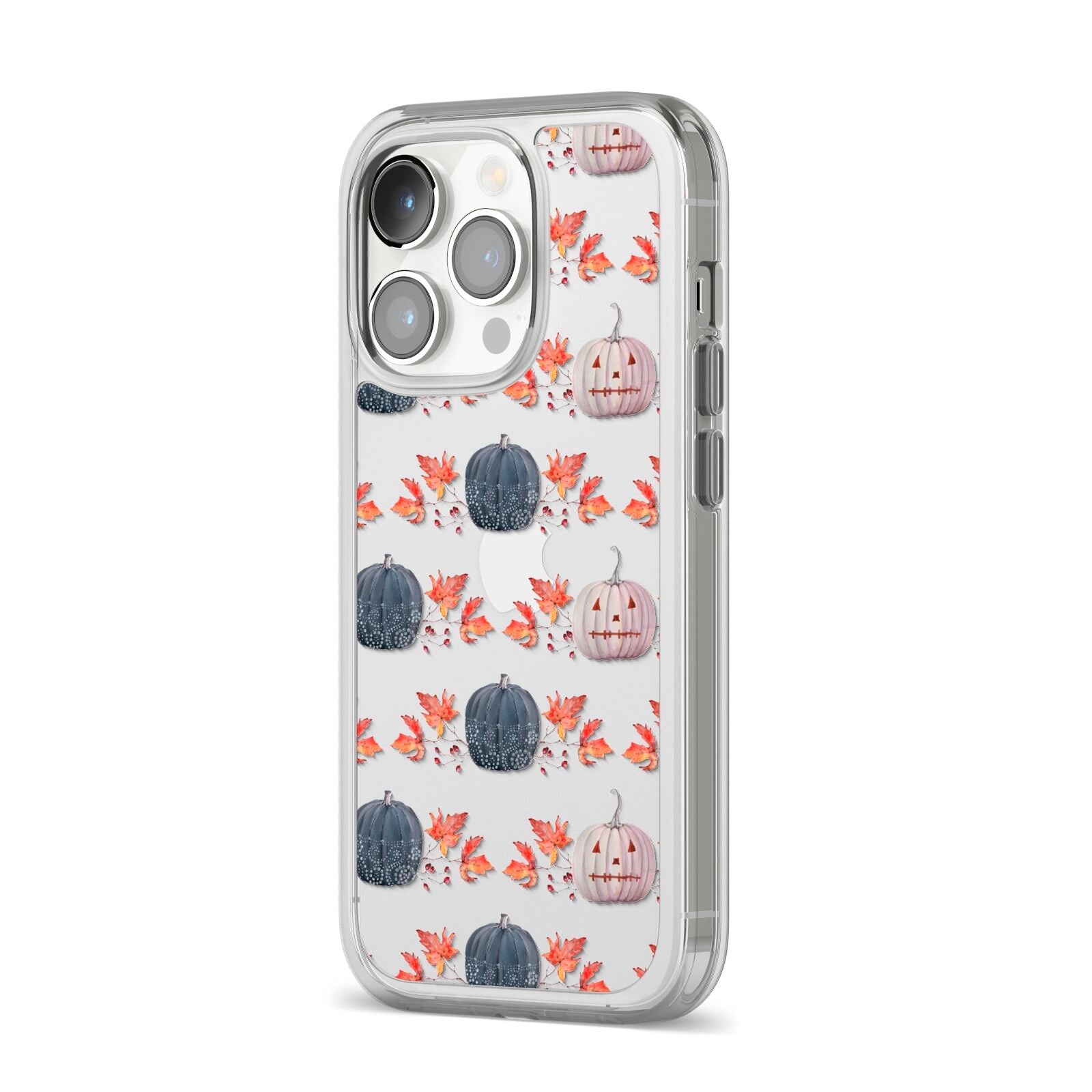 Pumpkin Autumn Leaves iPhone 14 Pro Clear Tough Case Silver Angled Image