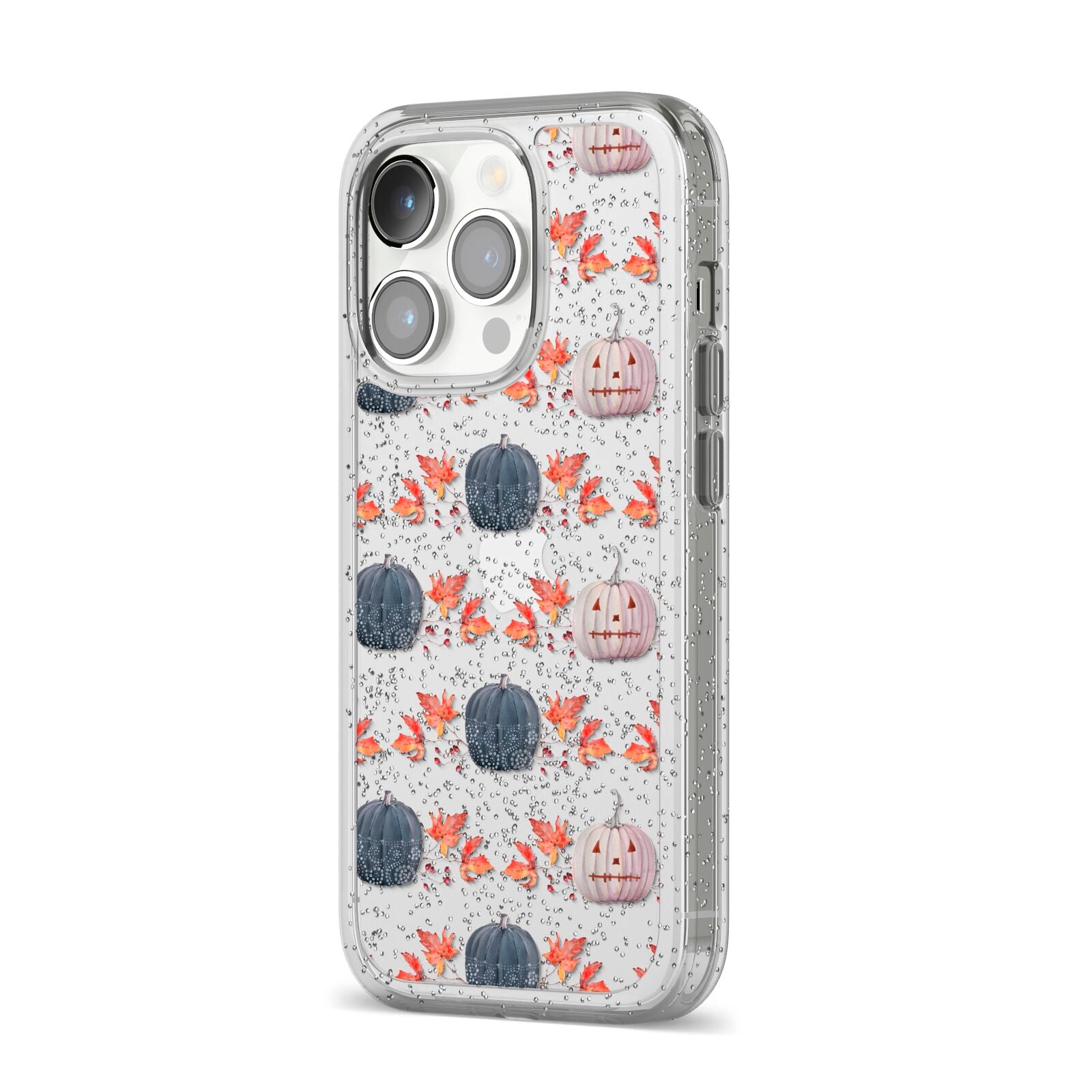 Pumpkin Autumn Leaves iPhone 14 Pro Glitter Tough Case Silver Angled Image